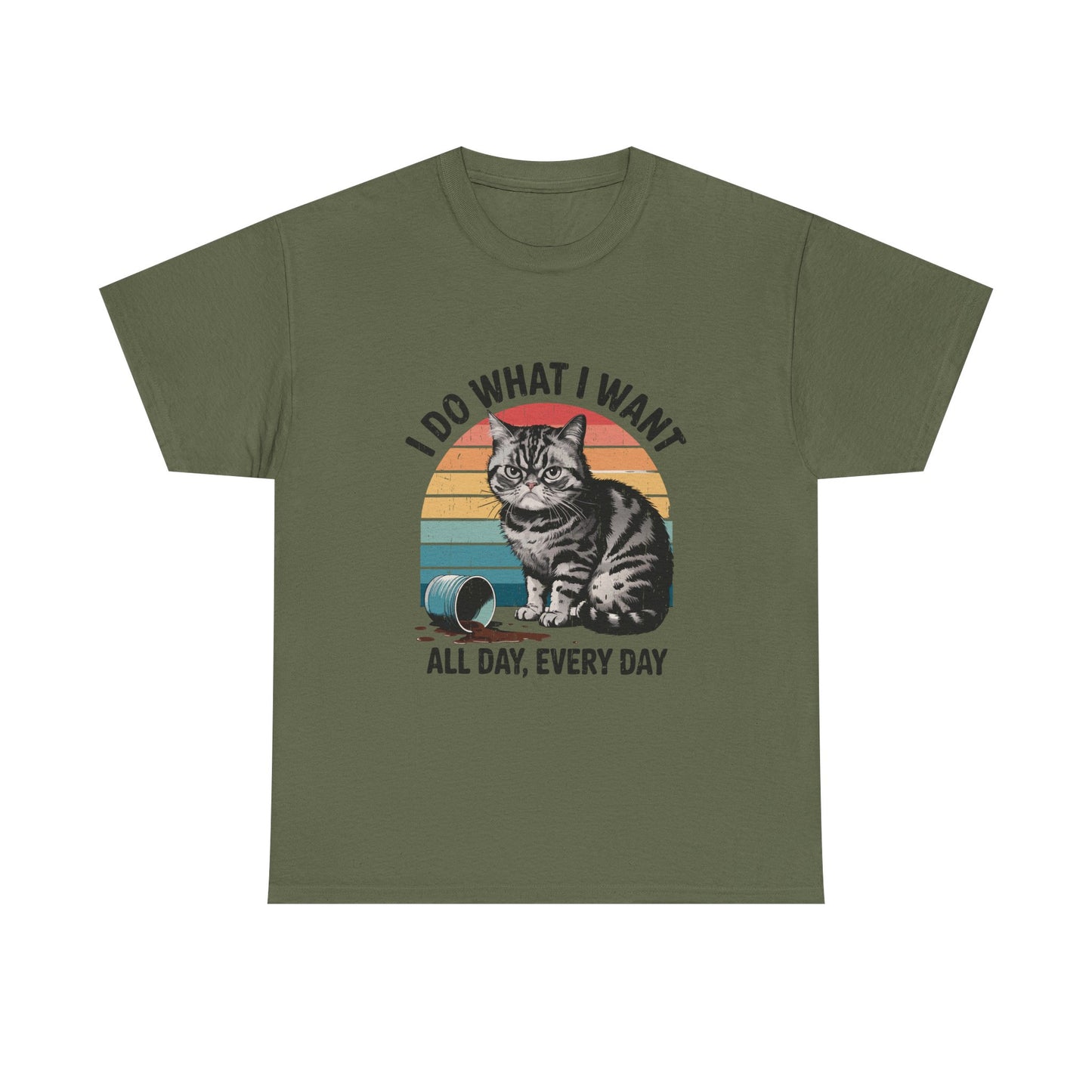 Cat Graphic Tee — "I Do What I Want All Day, Every Day" Vintage Sunset T-Shirt