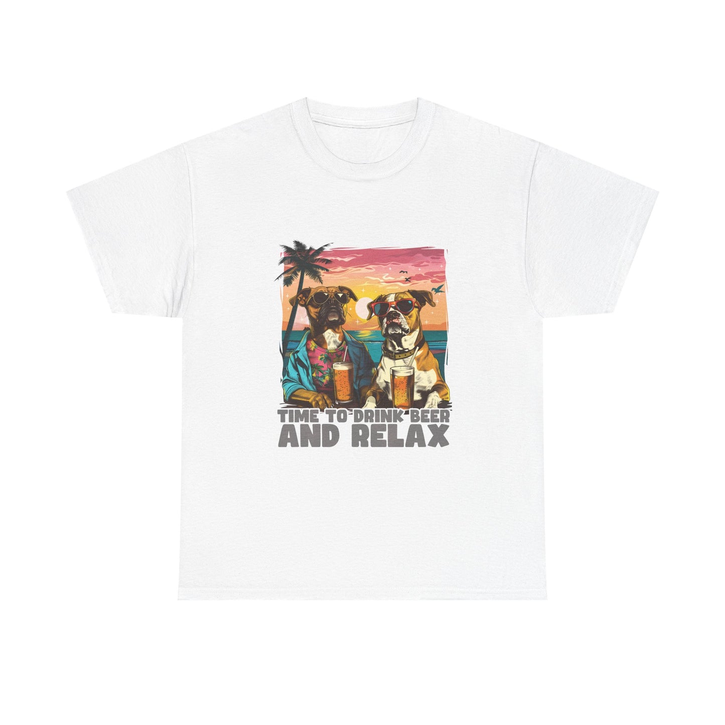 Time to Drink Beer and Relax T-Shirt — Retro Beach Dogs Design