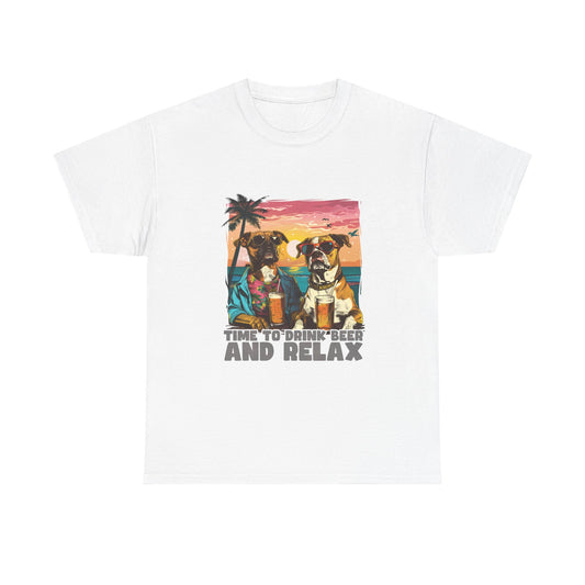 Time to Drink Beer and Relax T-Shirt — Retro Beach Dogs Design