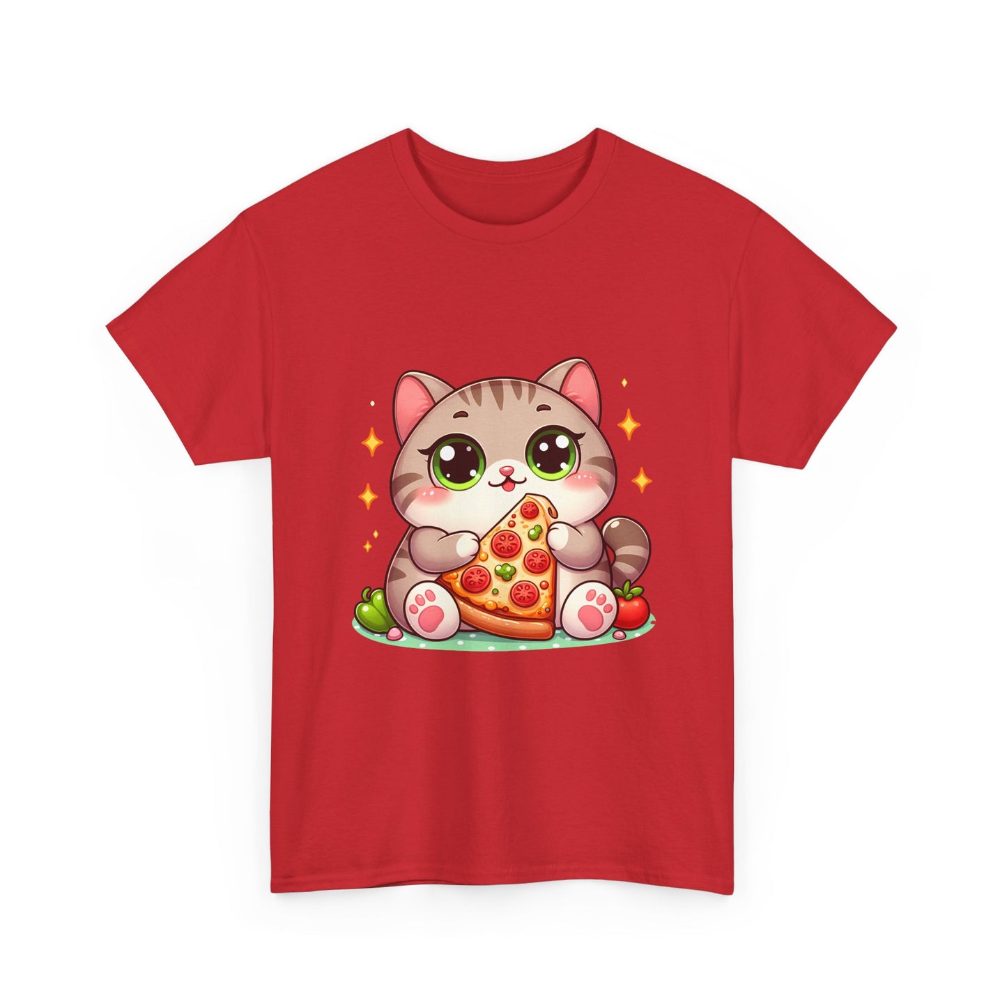 Cute Cat Eating Pizza T-Shirt — Kawaii Cat Pizza Tee