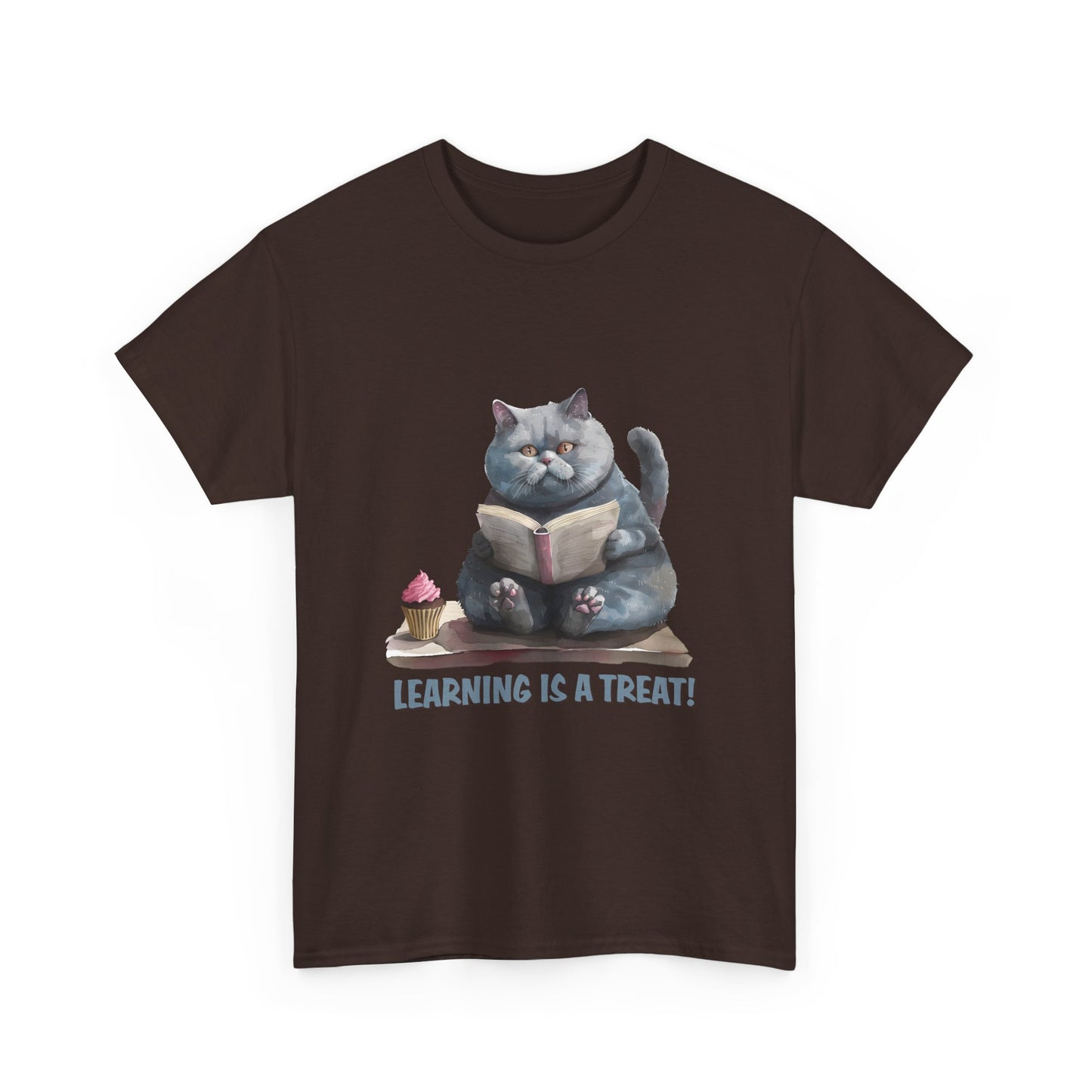 Cat Reading T-Shirt — "Learning Is a Treat" Cute Book Lover Tee