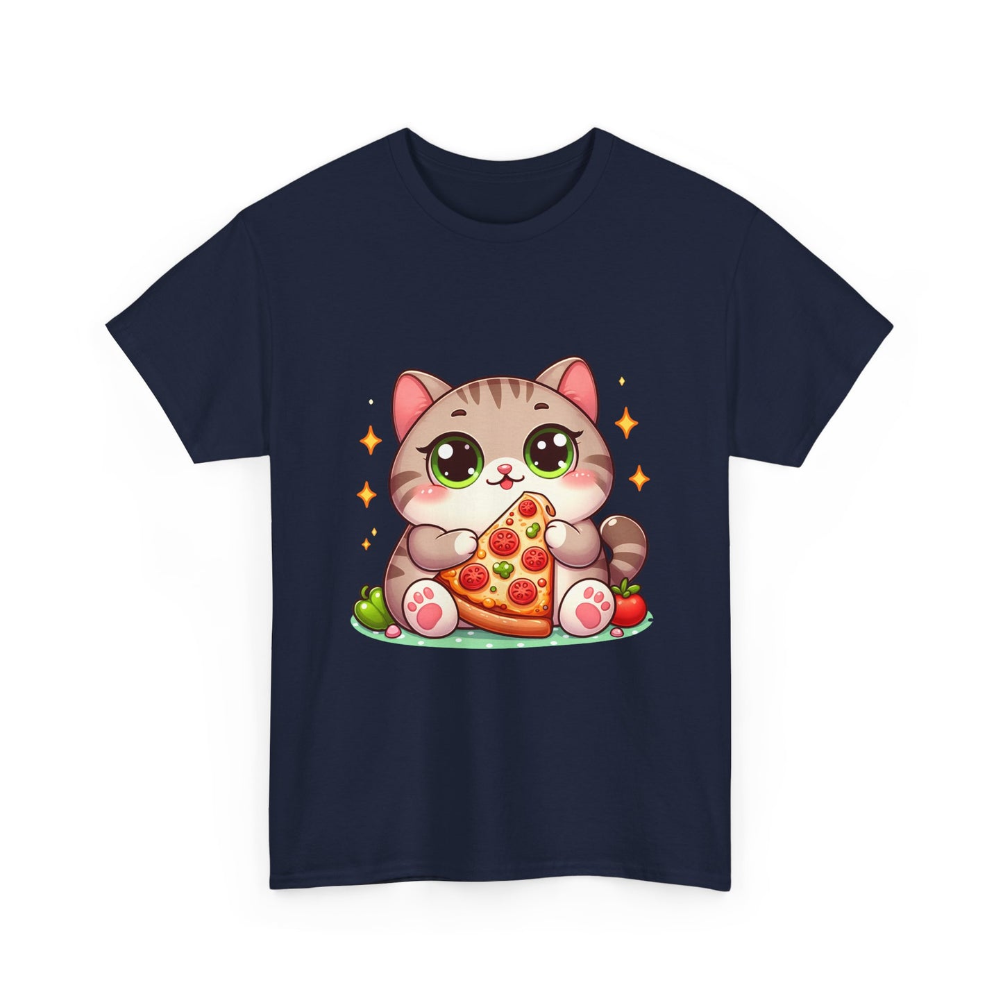 Cute Cat Eating Pizza T-Shirt — Kawaii Cat Pizza Tee