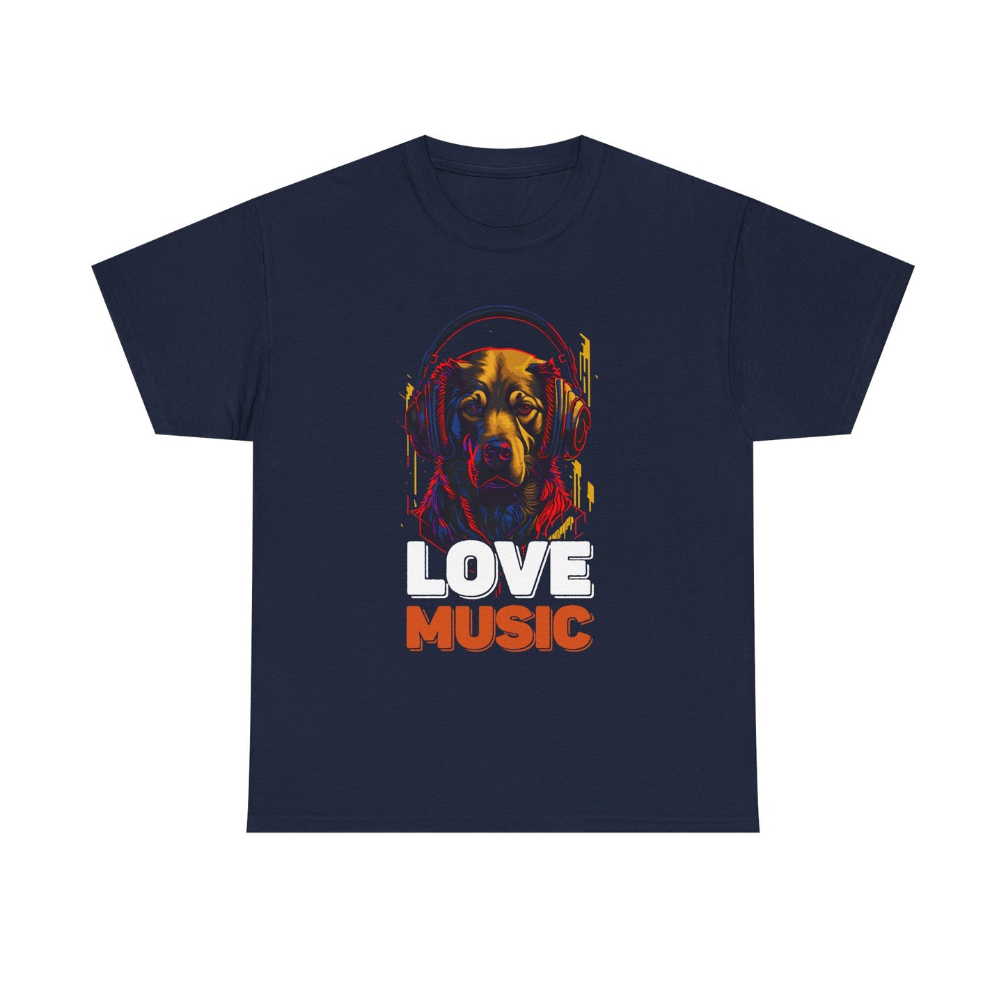 Love Music Dog Tee — Retro Headphones Graphic T-Shirt