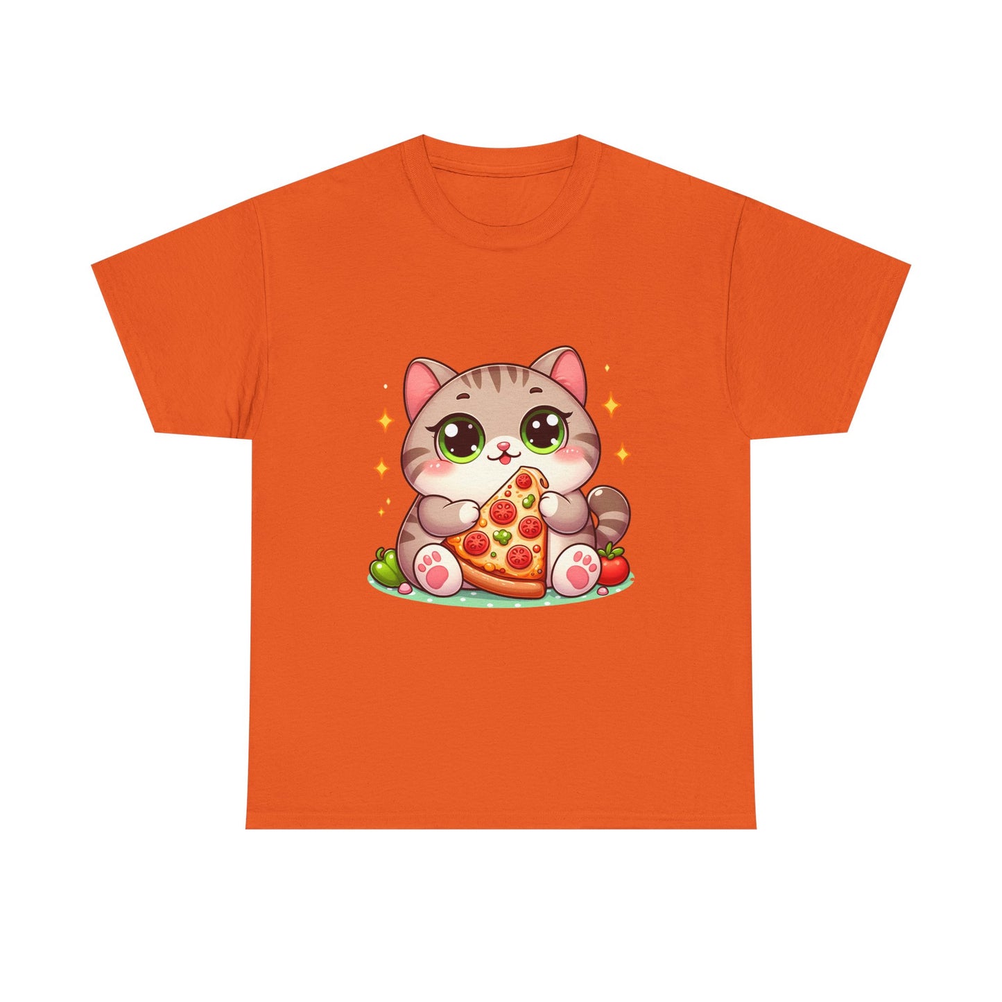 Cute Cat Eating Pizza T-Shirt — Kawaii Cat Pizza Tee