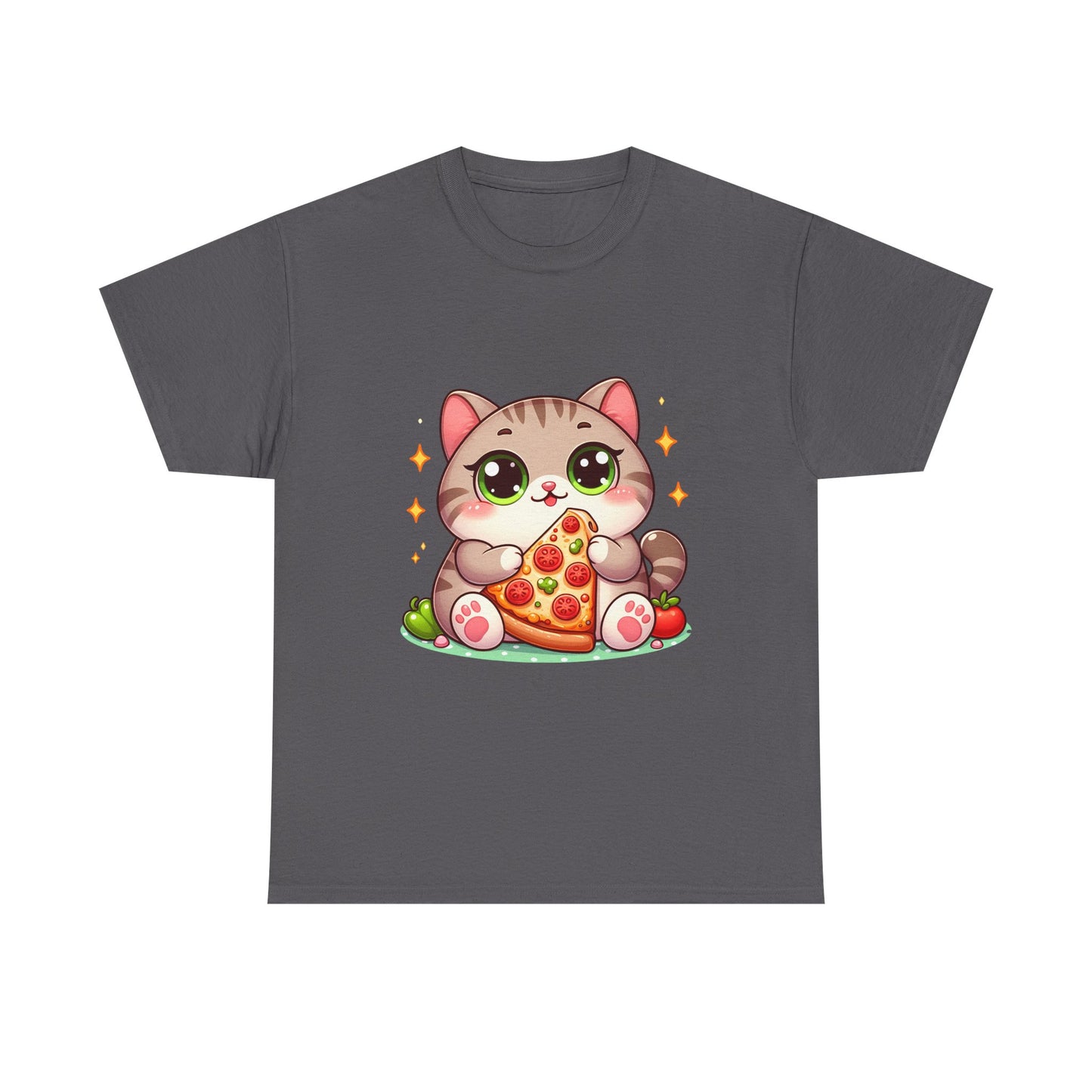 Cute Cat Eating Pizza T-Shirt — Kawaii Cat Pizza Tee
