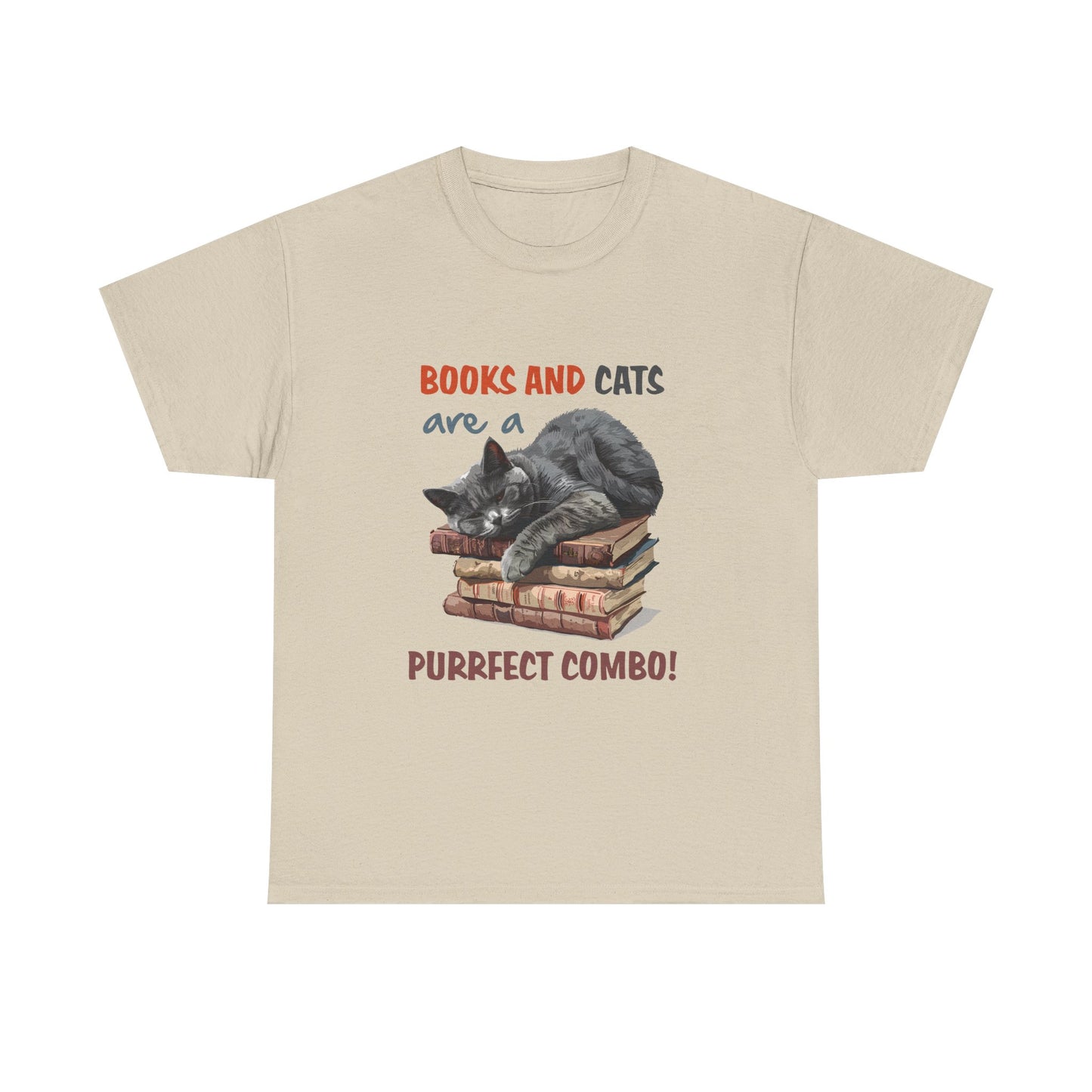 Cat & Books T-Shirt — "Books and Cats are a Purrfect Combo" Cozy Reader Tee