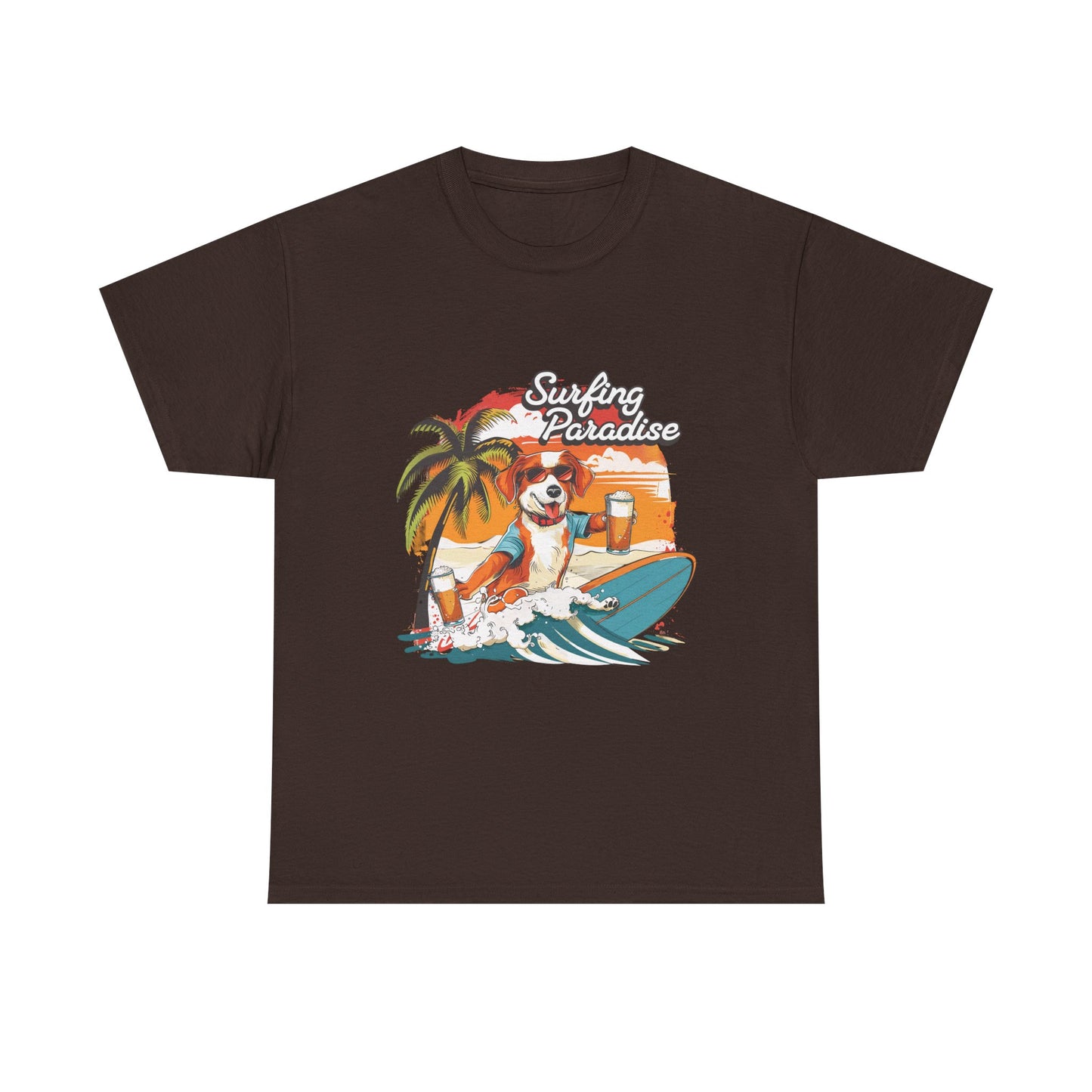 Surfing Paradise Dog T-Shirt – Retro Palm Beach Surf Tee