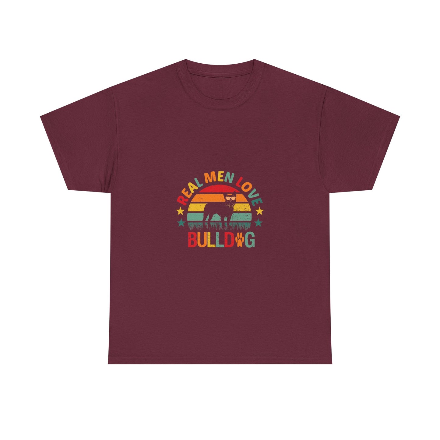 Bulldog T-Shirt — "Real Men Love Bulldog" Retro Rainbow Graphic Tee