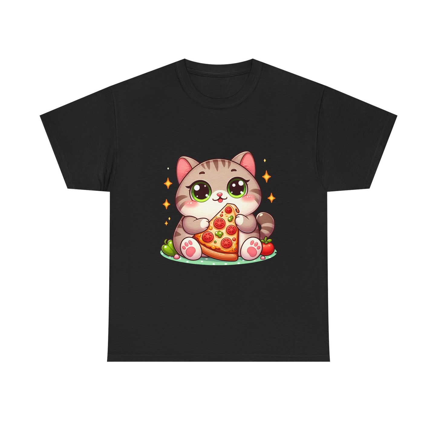 Cute Cat Eating Pizza T-Shirt — Kawaii Cat Pizza Tee