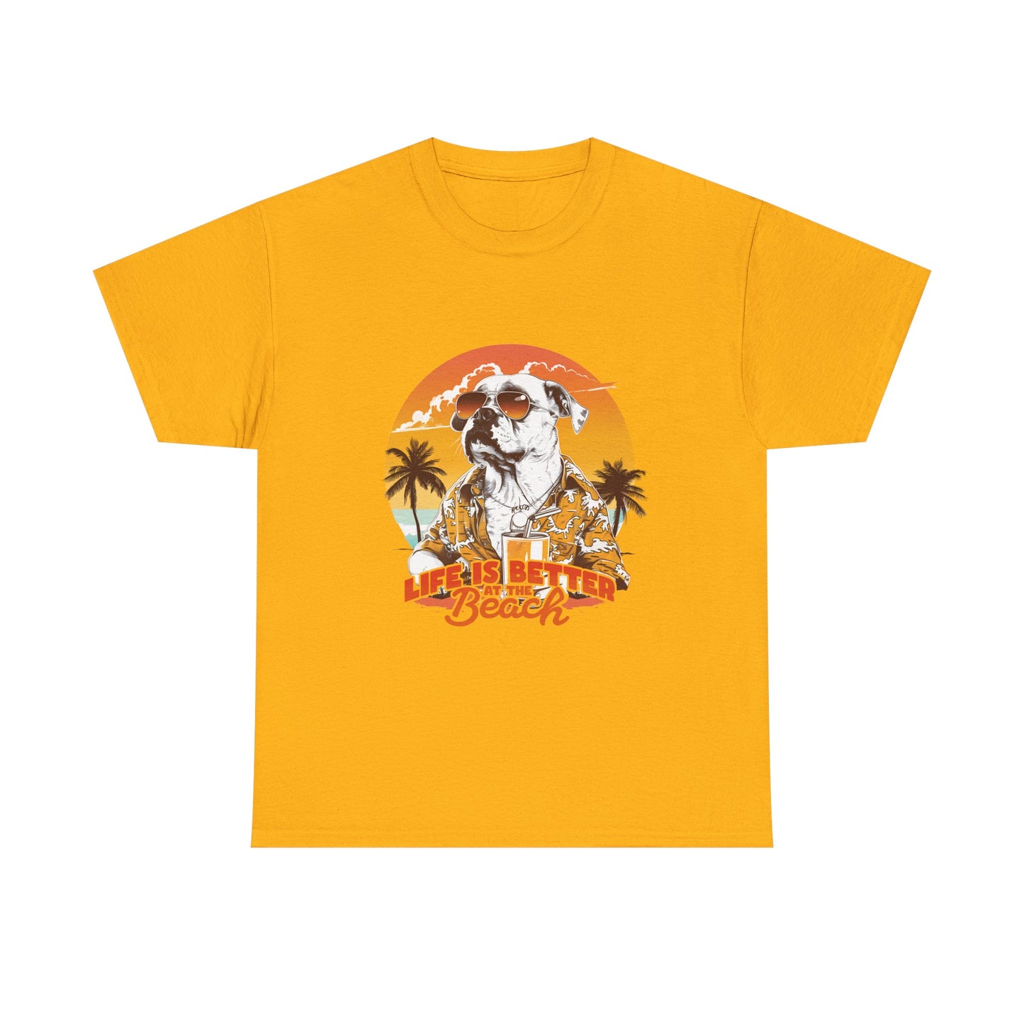 Beach Dog T-Shirt — "Life Is Better at the Beach" Retro Sunset Tee
