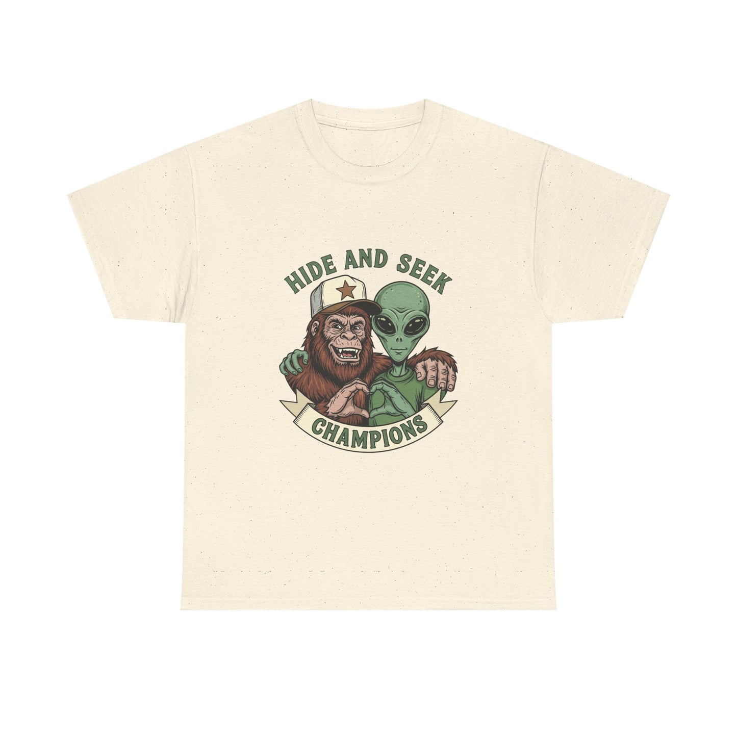 Hide and Seek Champions T-Shirt — Bigfoot & Alien Graphic Tee