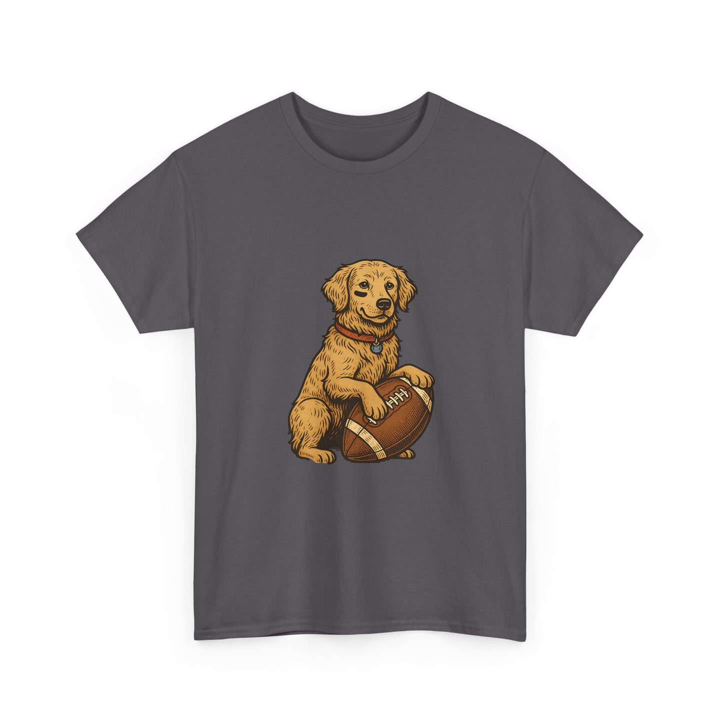 Golden Retriever Puppy Football Tee — Cute Dog with Football Graphic T-Shirt