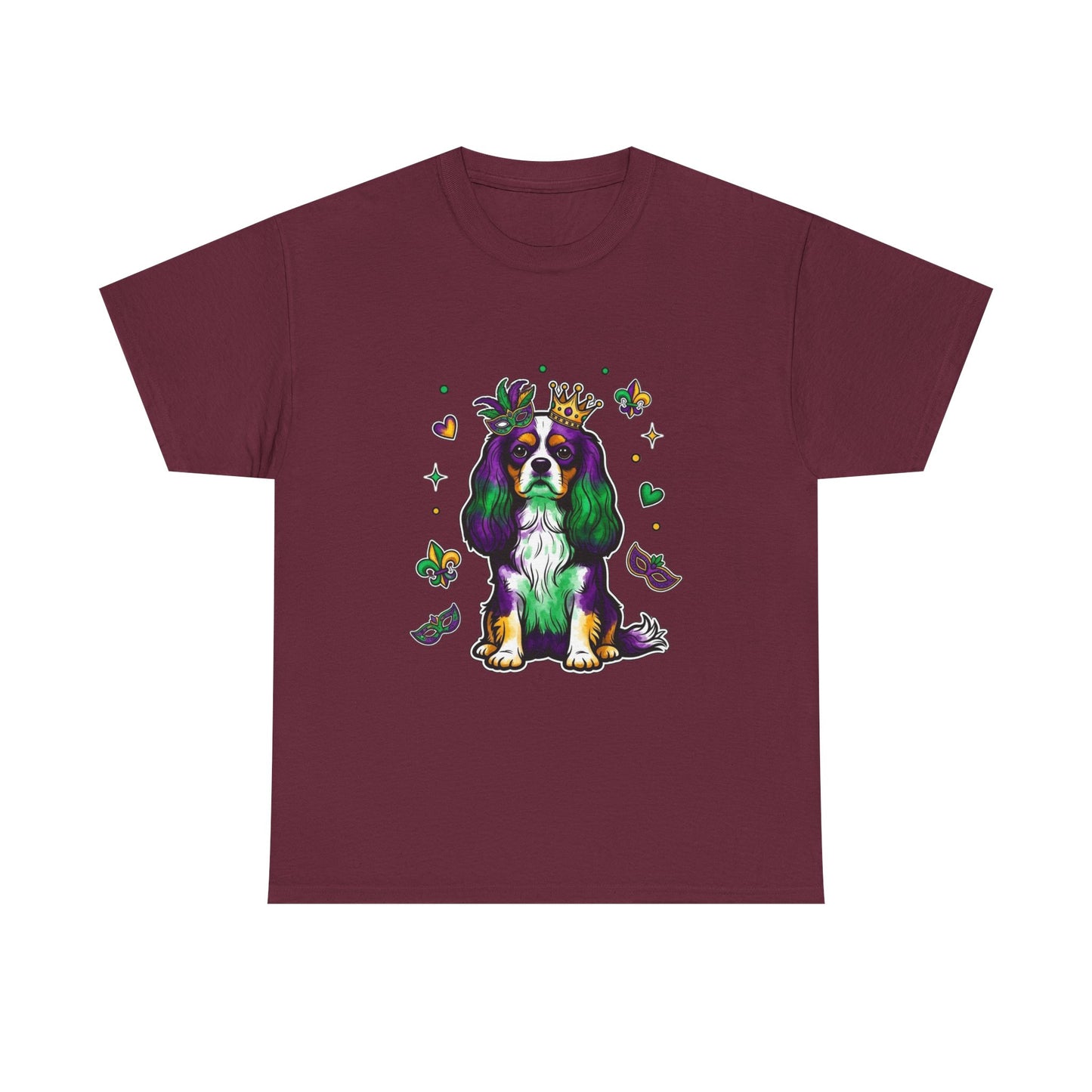 Mardi Gras Cavalier King Charles Dog T‑Shirt — King & Mask Festival Tee