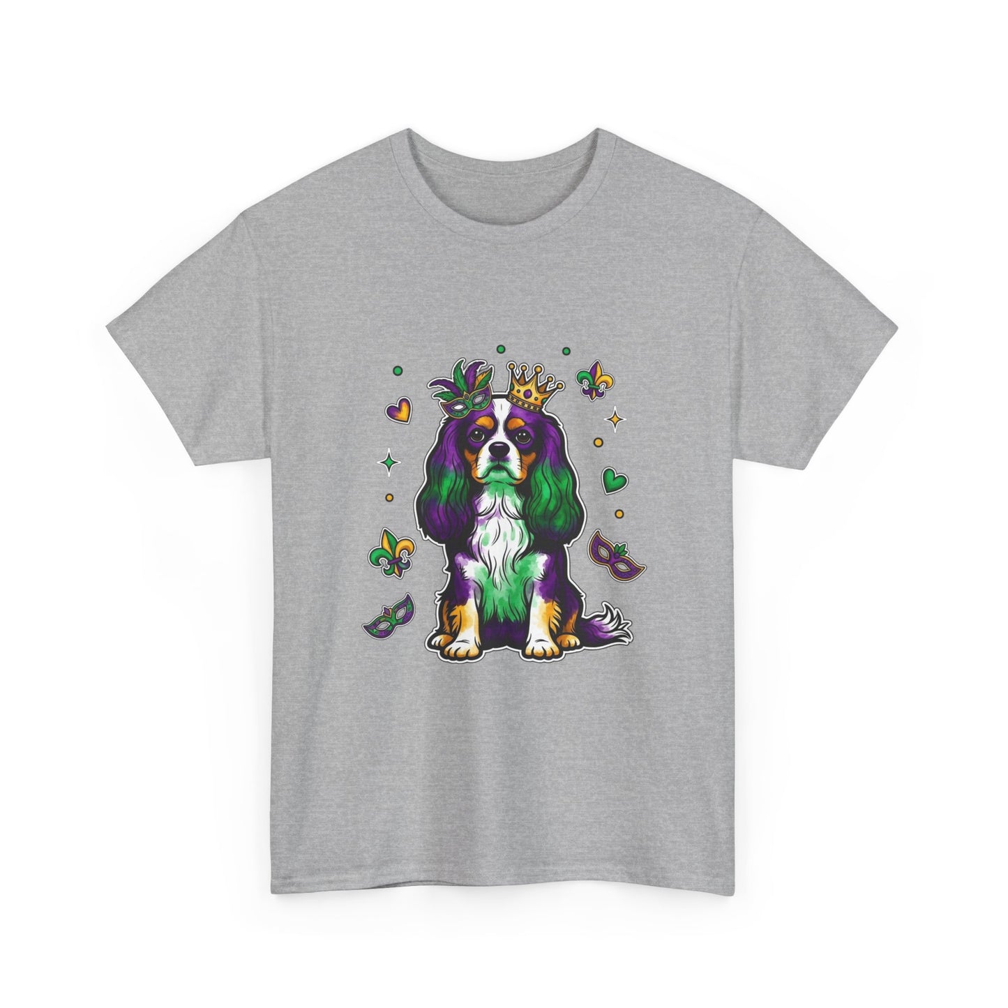 Mardi Gras Cavalier King Charles Dog T‑Shirt — King & Mask Festival Tee