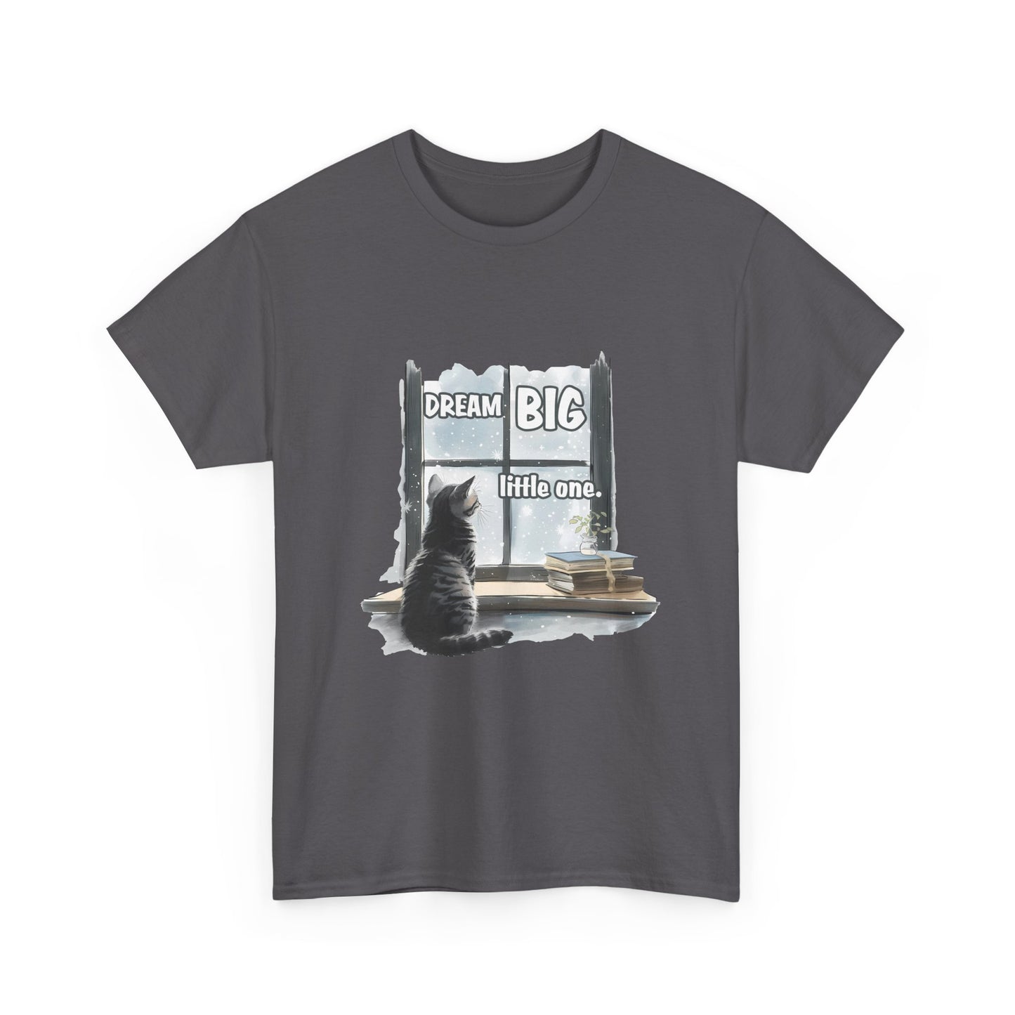 Dream Big Little One T‑Shirt — Cat at Window Inspirational Kids Tee