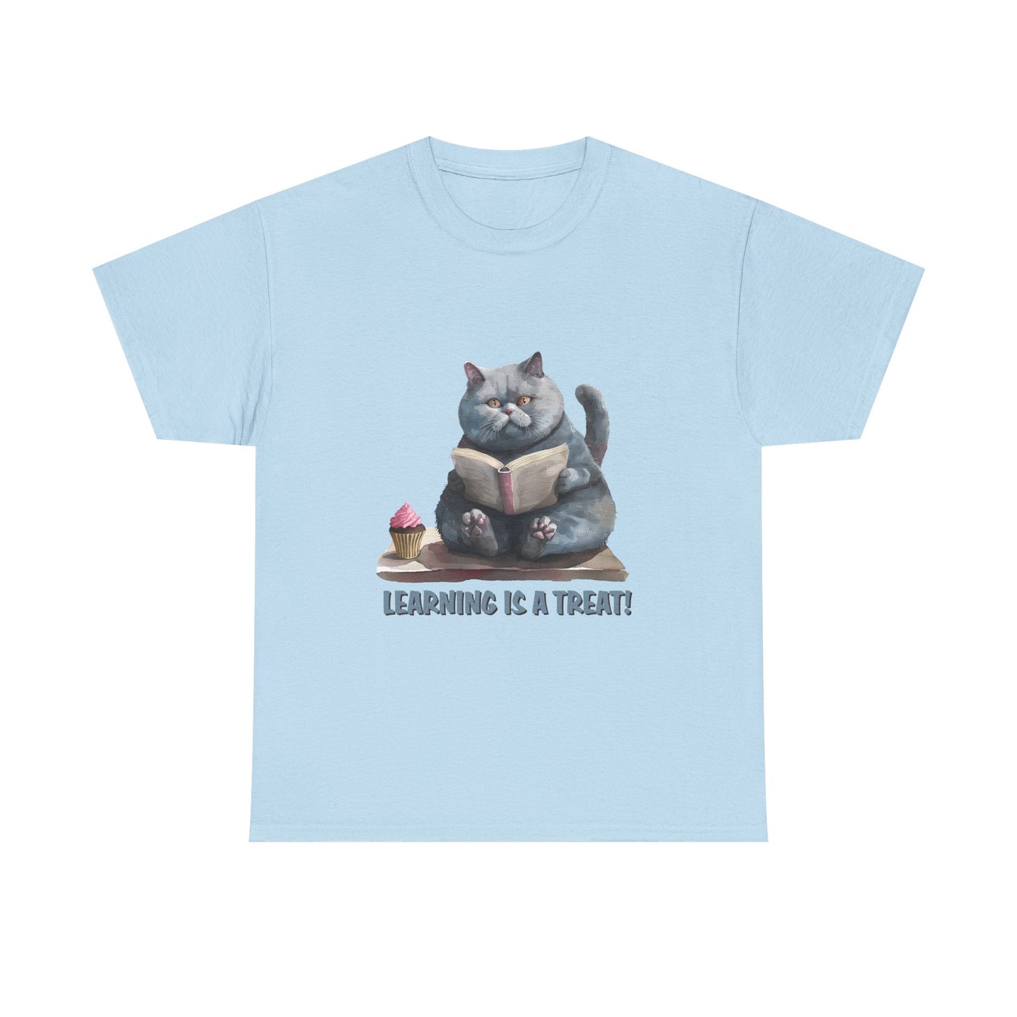 Cat Reading T-Shirt — "Learning Is a Treat" Cute Book Lover Tee
