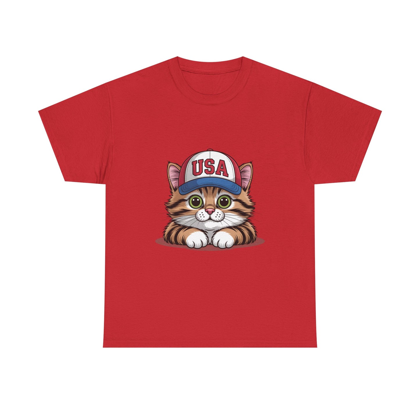 USA Kitten T-Shirt – Cute Cat Wearing USA Cap, Patriotic Fourth of July Tee
