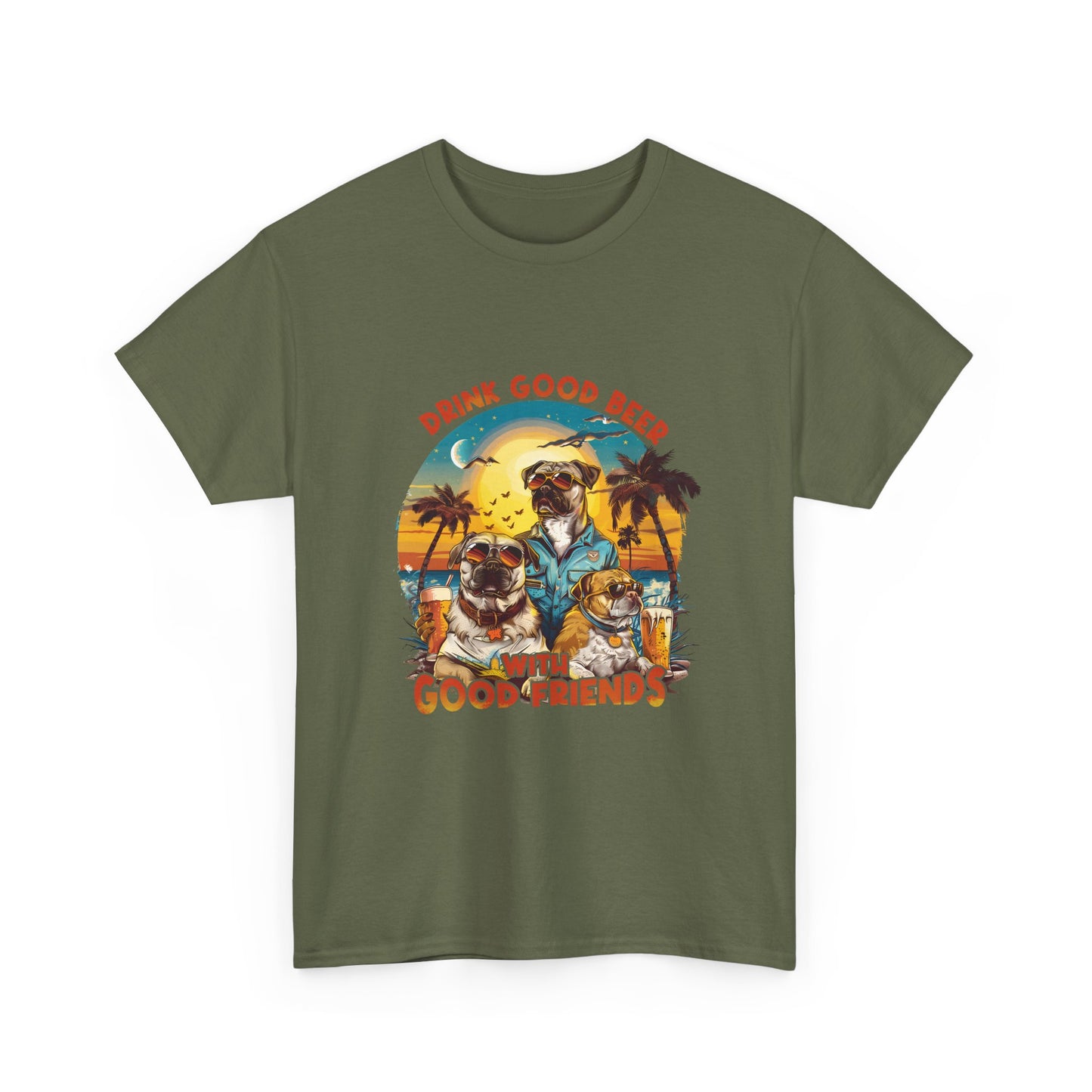 Beer & Pups T-Shirt — "Drink Good Beer with Good Friends" Retro Beach Tee