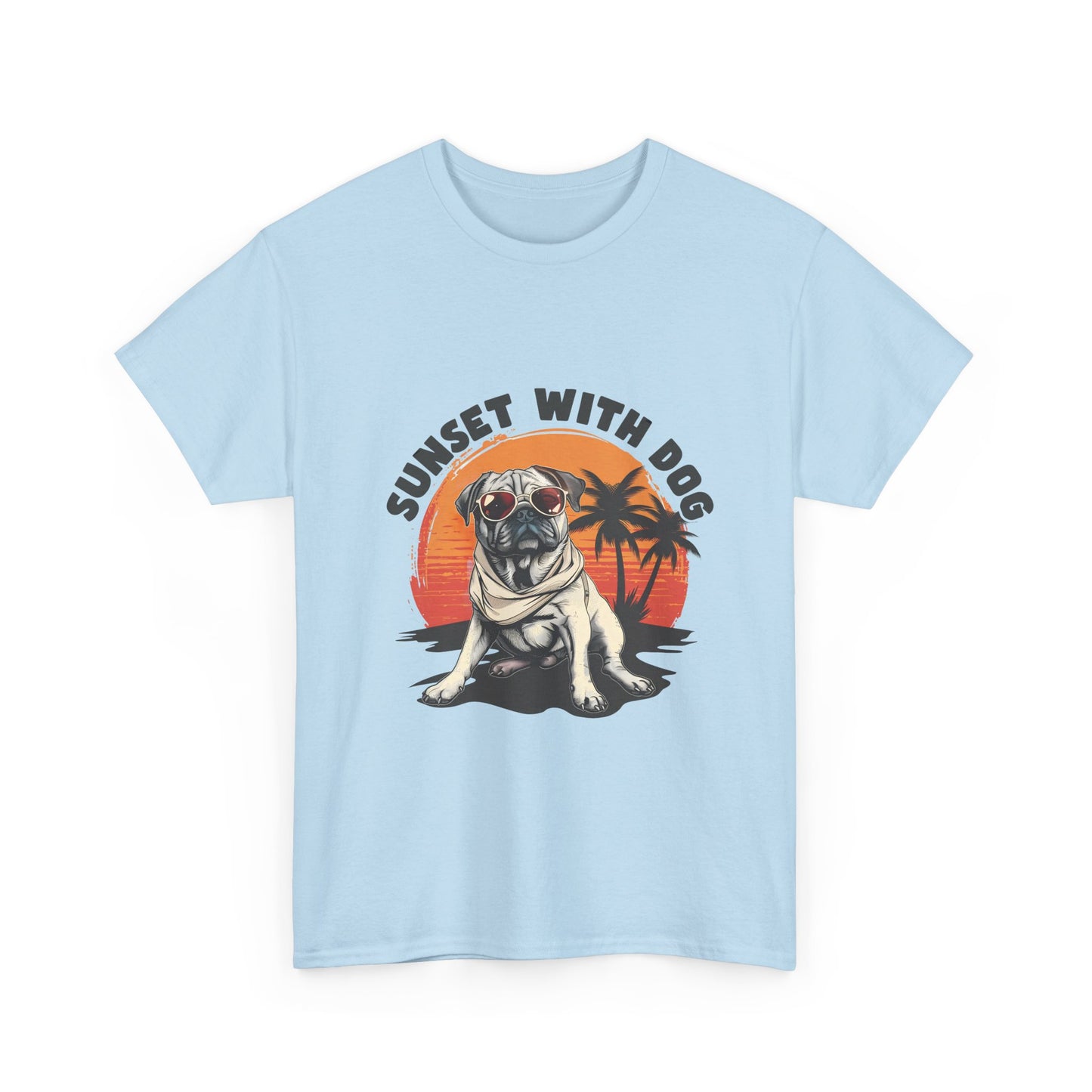 Sunset With Dog T-Shirt – Retro Beach Pug Tee