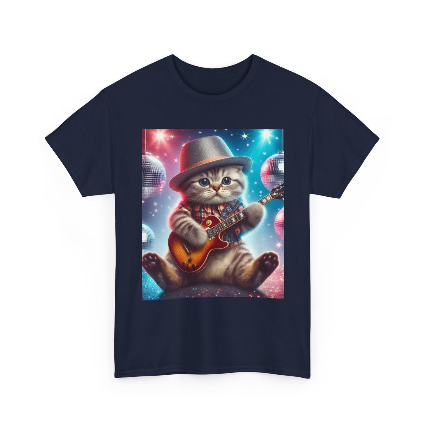 Cat Guitarist T-Shirt — Cute Kitten Playing Electric Guitar Tee
