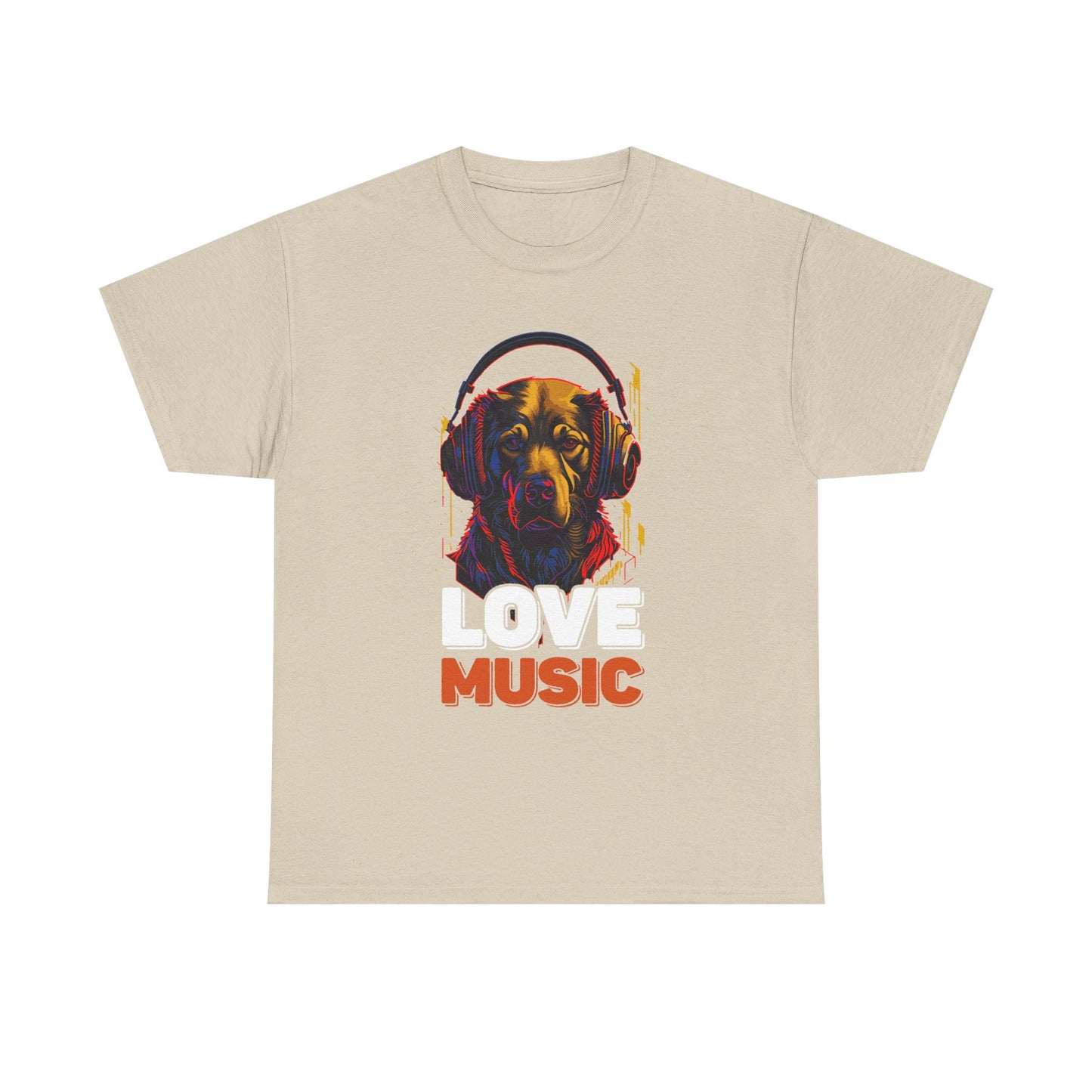 Love Music Dog Tee — Retro Headphones Graphic T-Shirt