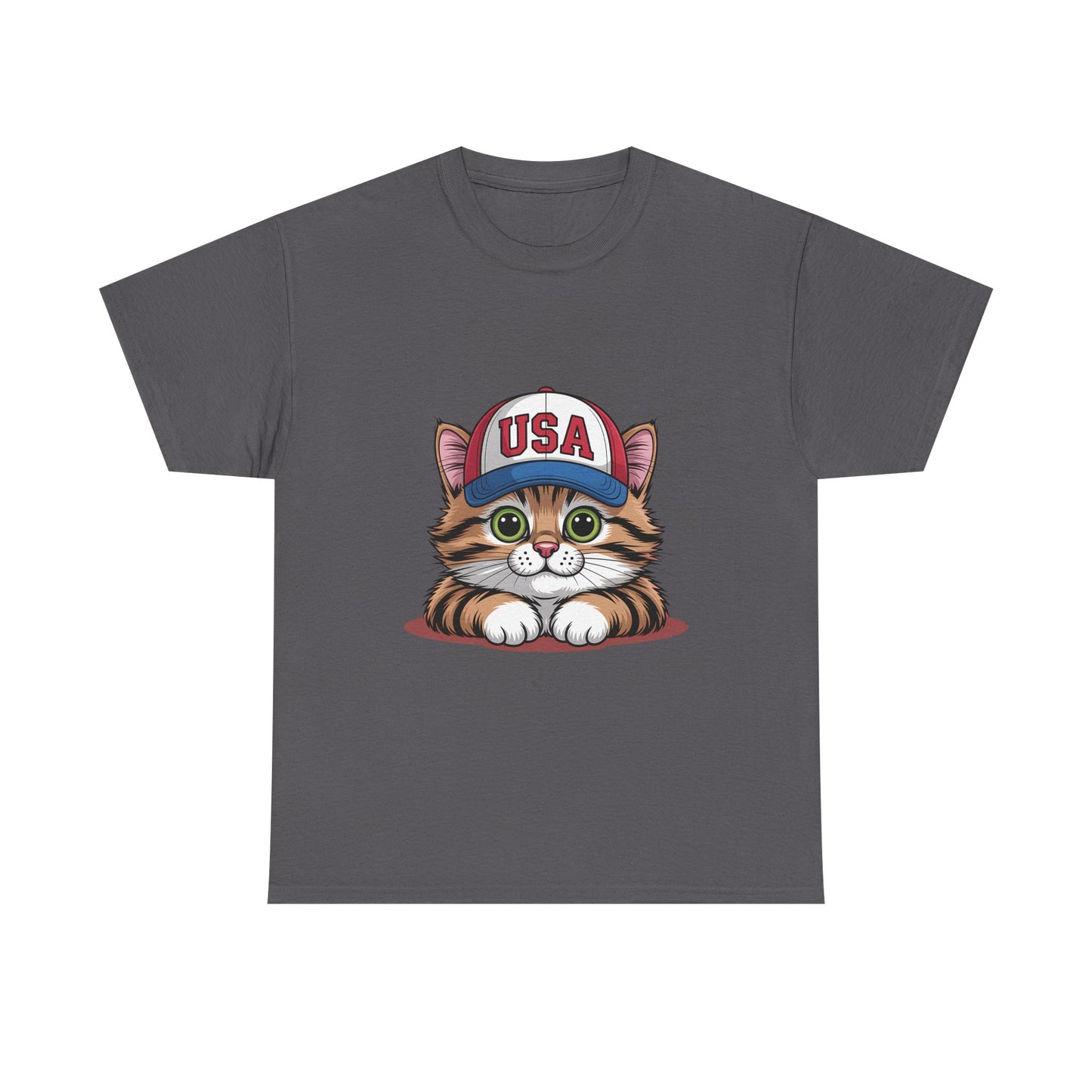 USA Kitten T-Shirt – Cute Cat Wearing USA Cap, Patriotic Fourth of July Tee