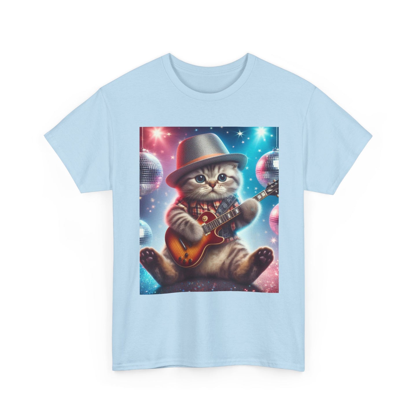 Cat Guitarist T-Shirt — Cute Kitten Playing Electric Guitar Tee
