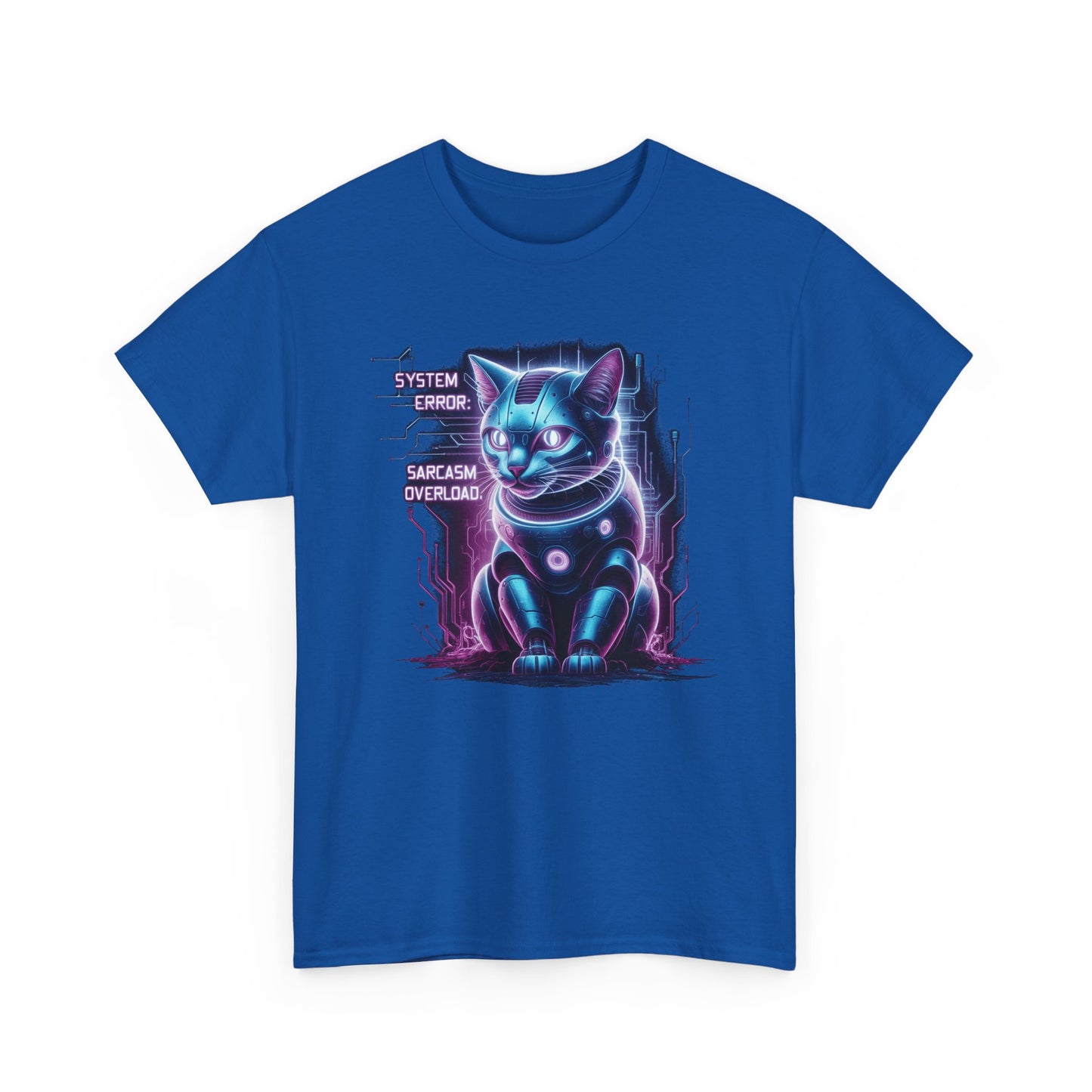 Neon Cyberpunk Lucky Cat T-Shirt — "Problem Solver, Sarcasm Overload"