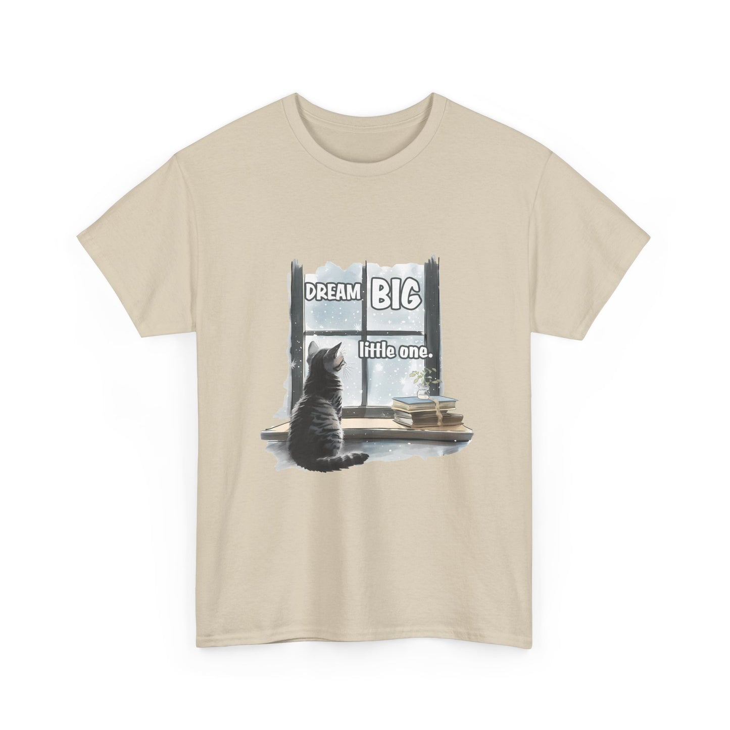 Dream Big Little One T‑Shirt — Cat at Window Inspirational Kids Tee