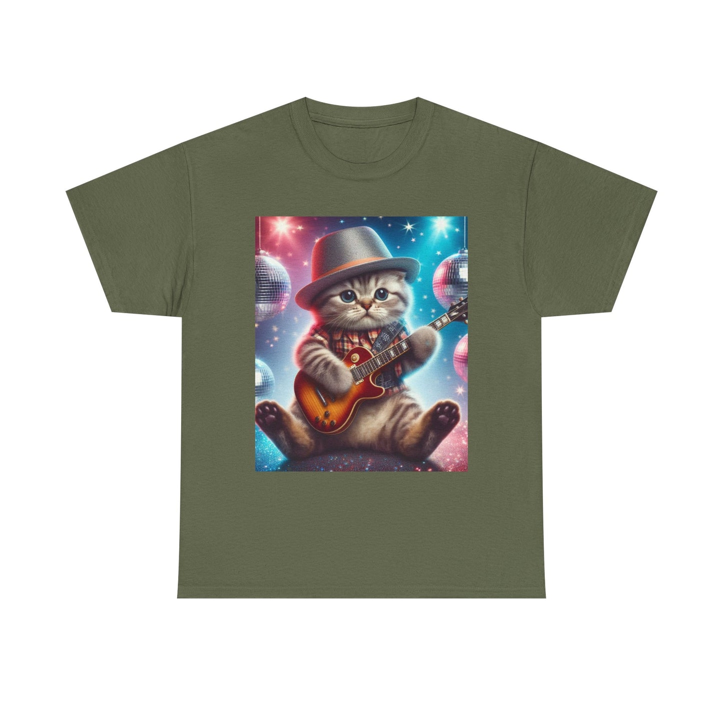 Cat Guitarist T-Shirt — Cute Kitten Playing Electric Guitar Tee