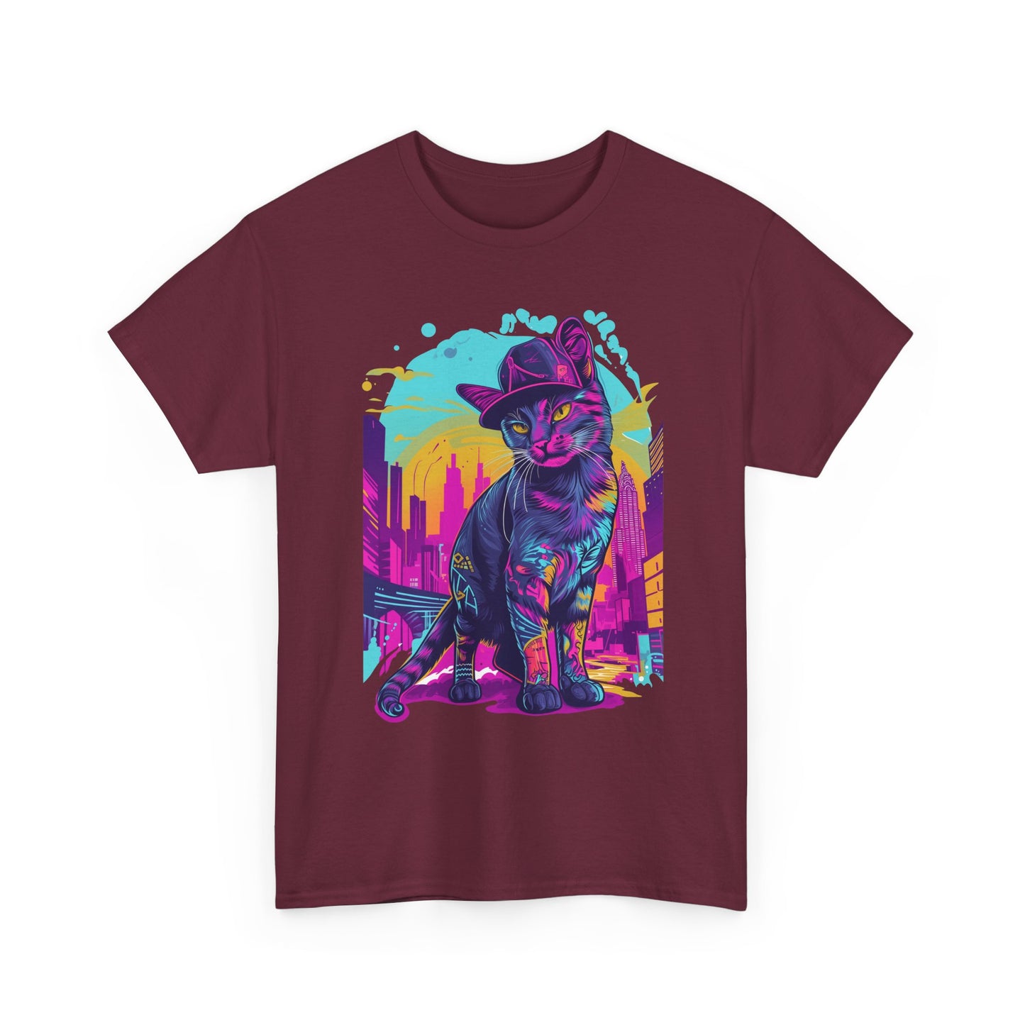 Neon City Cat Tee — Retro Vaporwave Cat T-Shirt