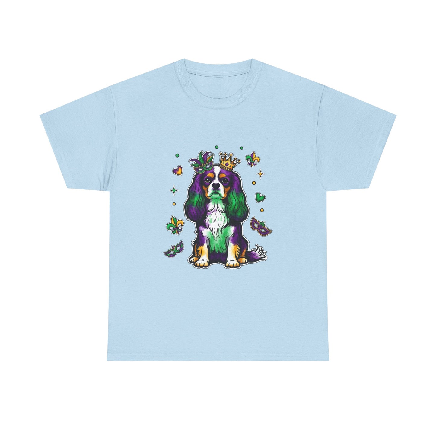 Mardi Gras Cavalier King Charles Dog T‑Shirt — King & Mask Festival Tee