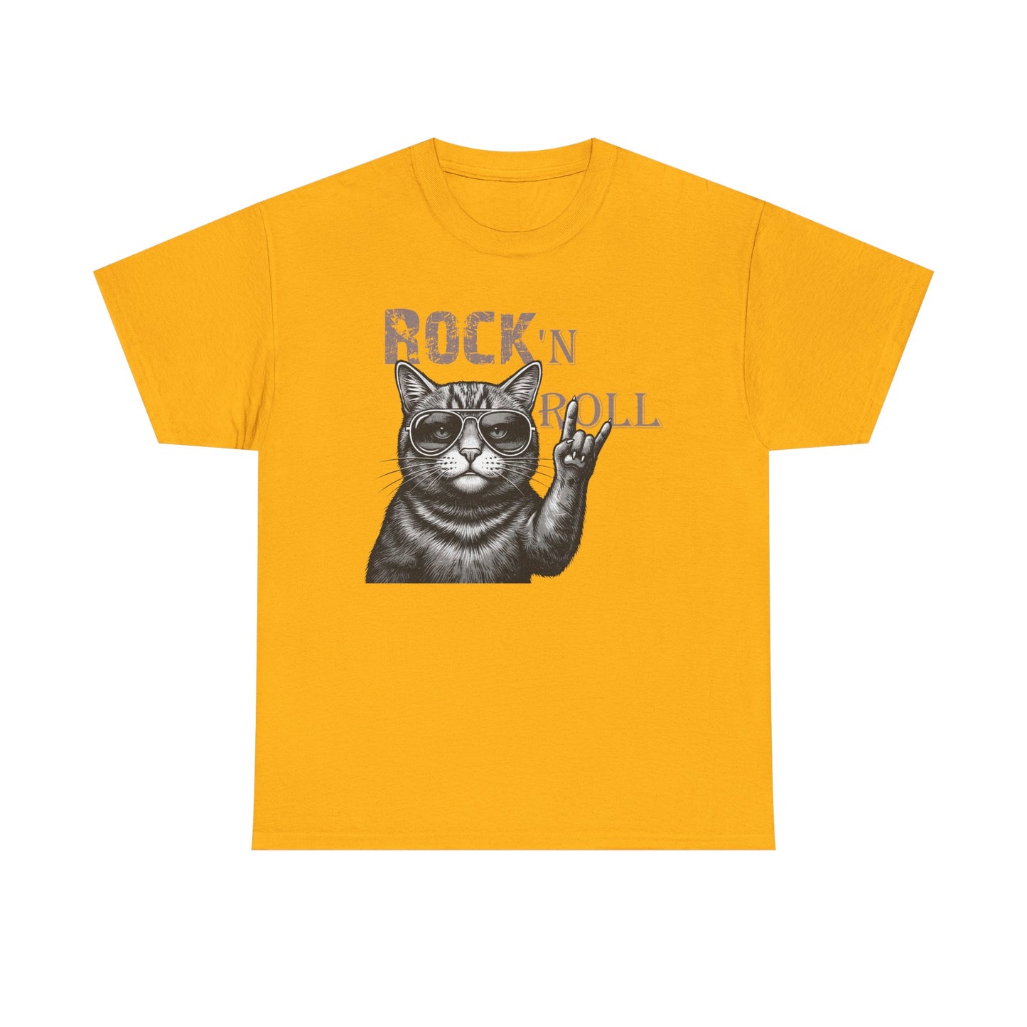 Rock 'N Roll Cat T-Shirt — Retro Cat Making Rock Hand Sign Tee