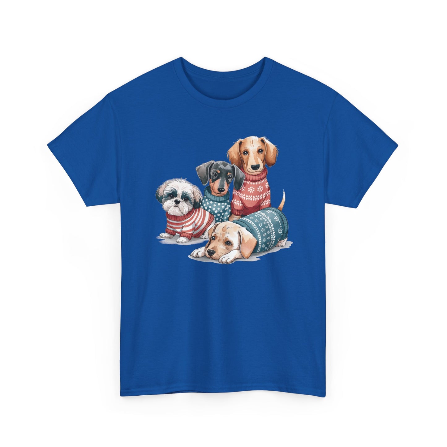 Dog Squad Tee — Cute Puppies in Cozy Sweaters Graphic T-Shirt