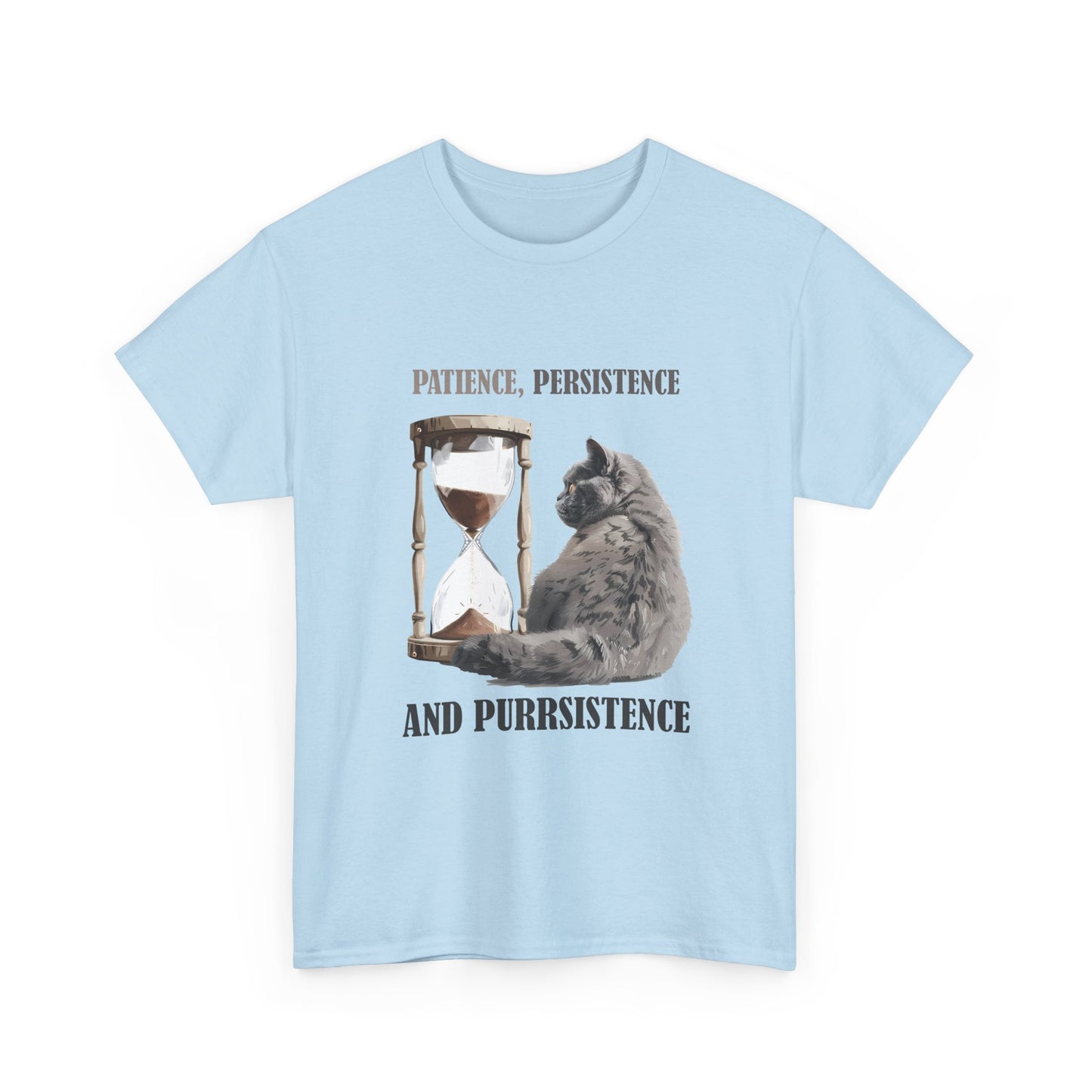 Cat Hourglass T‑Shirt — "Patience, Persistence and Purrsistence" Funny Cat Tee