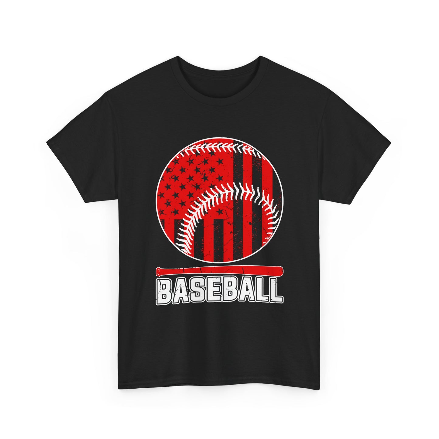 Baseball Flag Graphic Tee — Red & Black Baseball USA Design