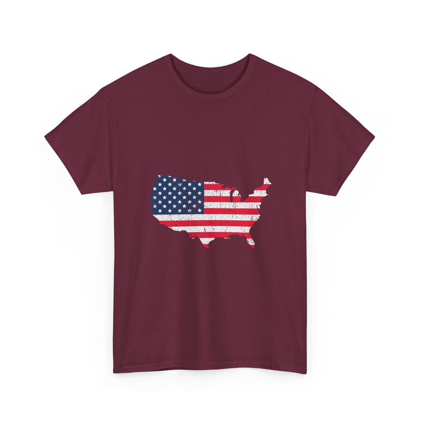 USA Flag Map T-Shirt — Distressed American Flag Outline Tee