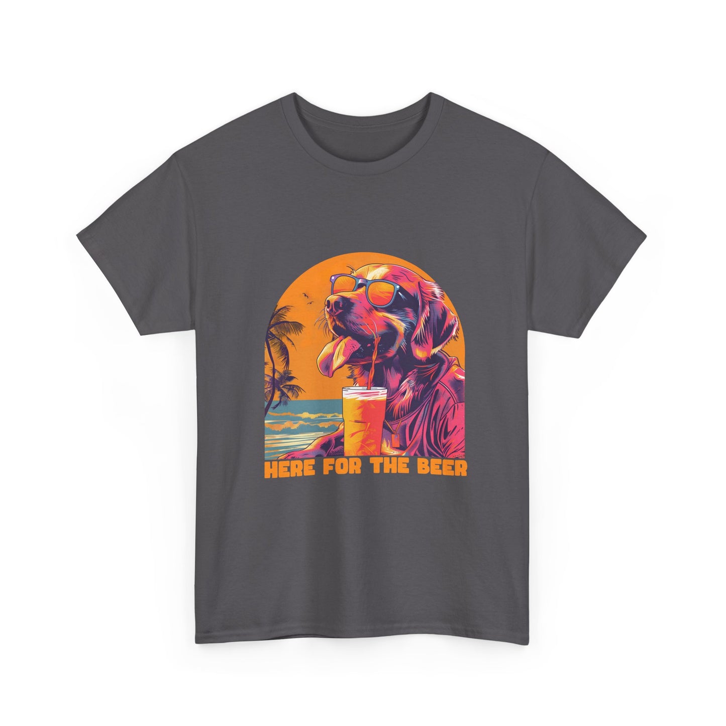 T-Shirt — 'Here For The Beer' Flamingo Beach Graphic Tee