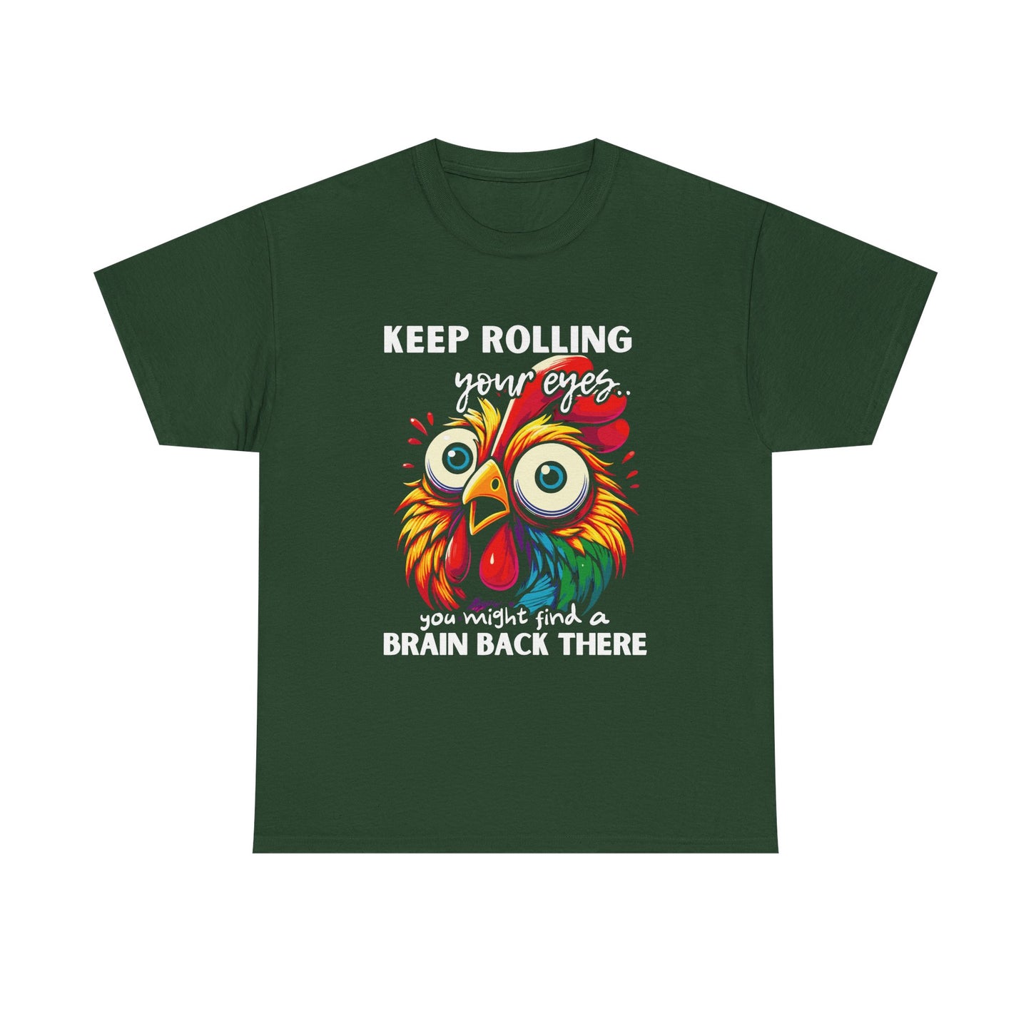 Funny Unisex Heavy Cotton Tee - 'Keep Rolling Your Eyes' Colorful Chicken Design