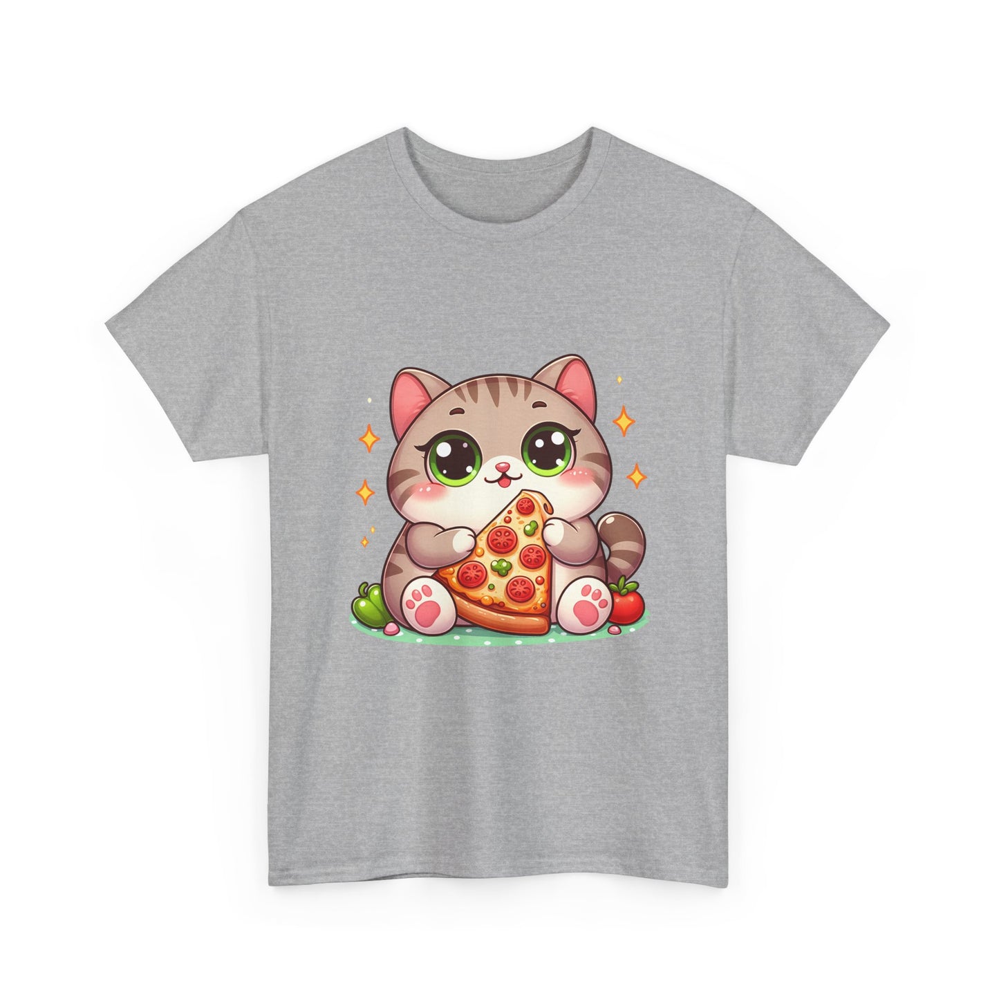 Cute Cat Eating Pizza T-Shirt — Kawaii Cat Pizza Tee