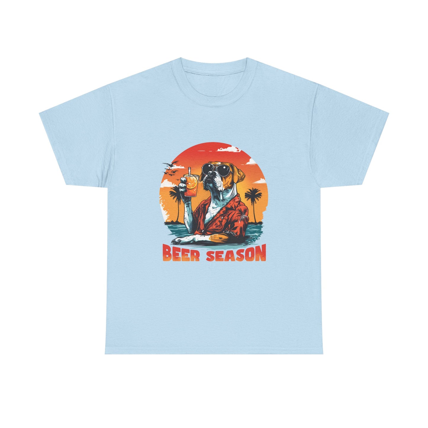 Beer Season T-Shirt — Vintage Sunset Dog Holding Beer