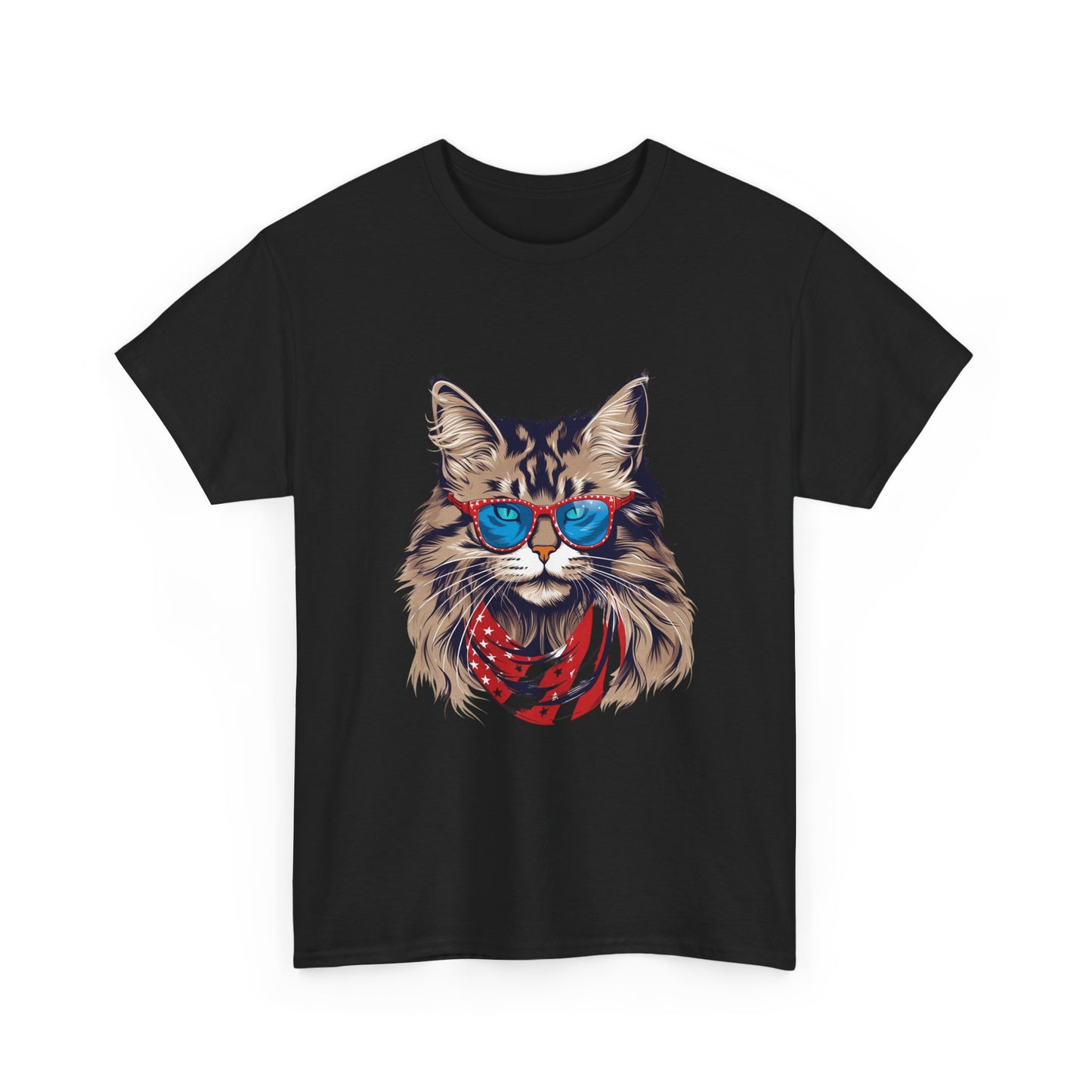 Patriotic Cat Tee — Cat with American Flag Bandana & Sunglasses T-Shirt