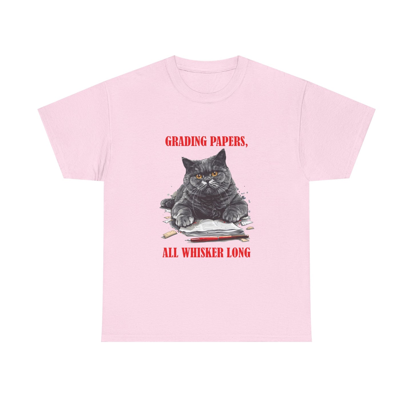 Teacher Cat T-Shirt — "Grading Papers, All Whisker Long" Funny Teacher Gift