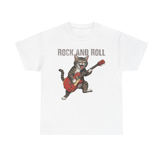 Rock and Roll Cat T-Shirt — Vintage Guitar Kitty Graphic Tee