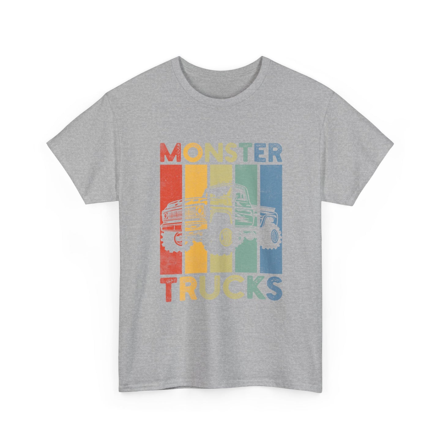 Monster Trucks Retro Tee – Vintage Striped Kids & Adult Off-Road Truck Shirt