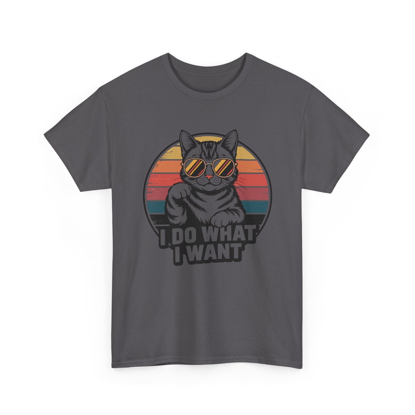 I Do What I Want Cat T-Shirt — Retro Sunglasses Vintage Stripe Graphic Tee