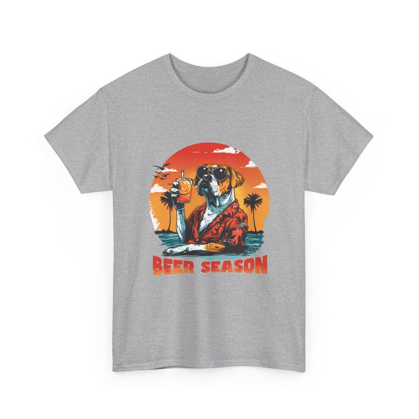 Beer Season T-Shirt — Vintage Sunset Dog Holding Beer