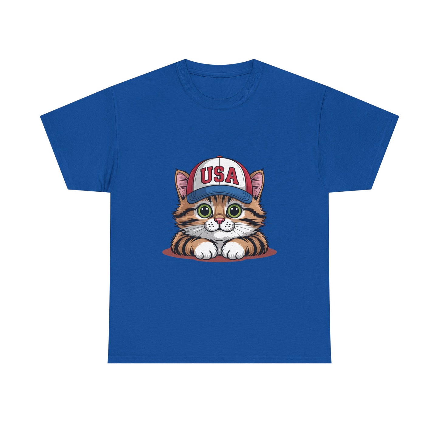 USA Kitten T-Shirt – Cute Cat Wearing USA Cap, Patriotic Fourth of July Tee