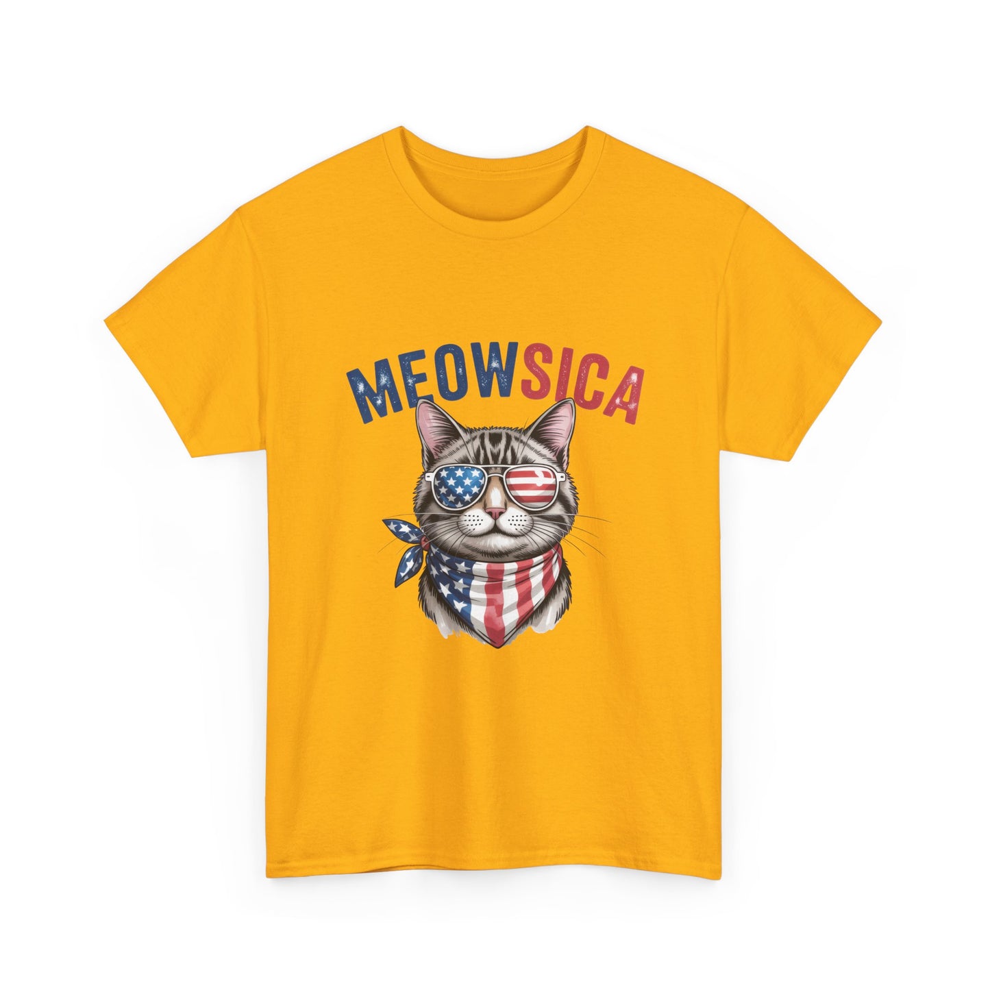 Meowsica Cat T‑Shirt — Patriotic American Flag Kitty Tee