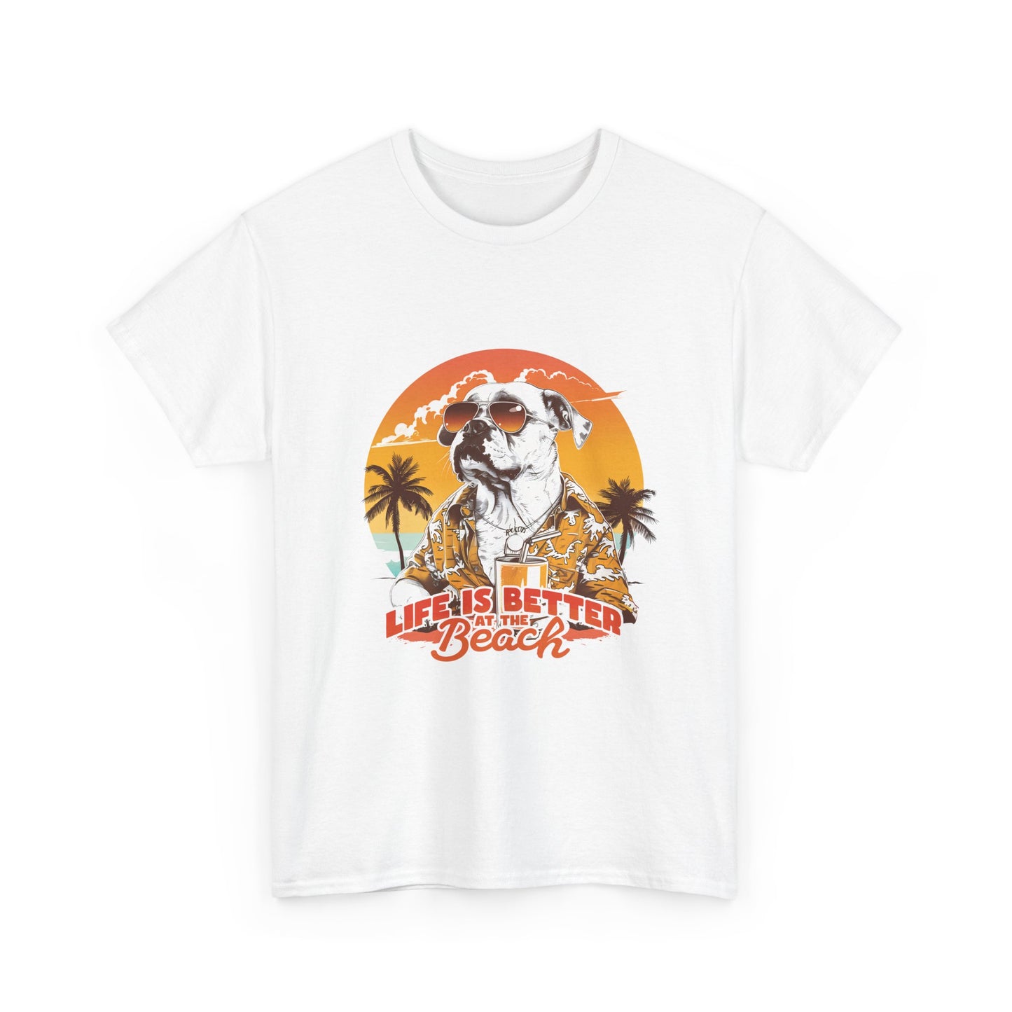 Beach Dog T‑Shirt — "Life Is Better at the Beach" Vintage Sunset Tee